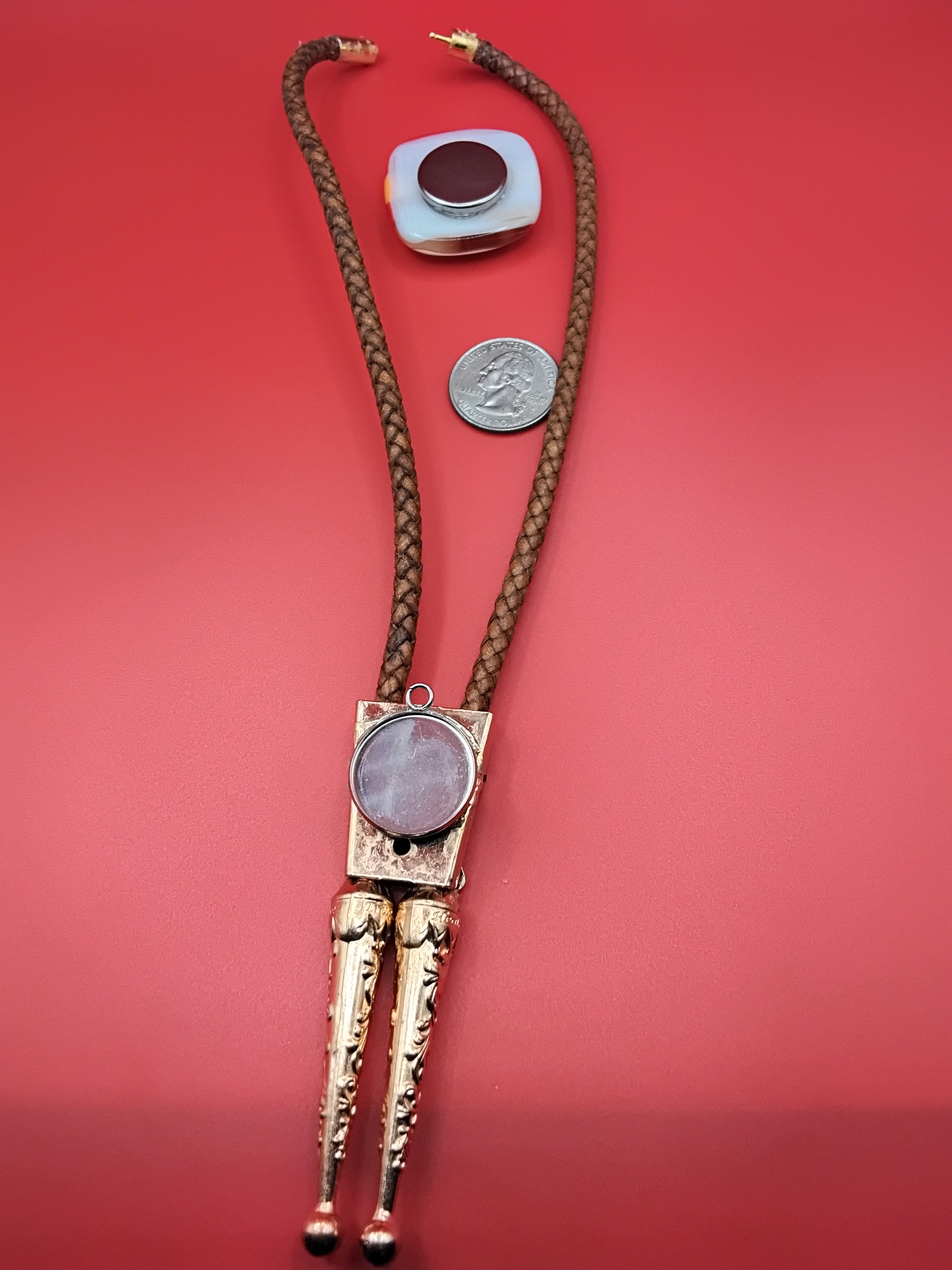 Magnetic Pet Bolo Dichroic for Dogs & Cats | Handmade Pet Accessory | Dichroic Tan Genuine Leather Bolo - Neck Size (M)