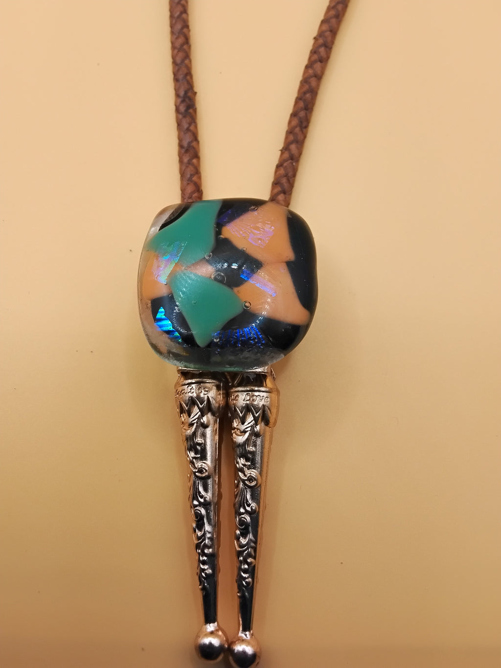 Magnetic Pet Bolo Tie for Dogs & Cats | Dichroic Tan Genuine Leather Bolo - Neck Size (M)