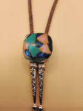 Magnetic Pet Bolo Tie for Dogs & Cats | Dichroic Tan Genuine Leather Bolo - Neck Size (M)