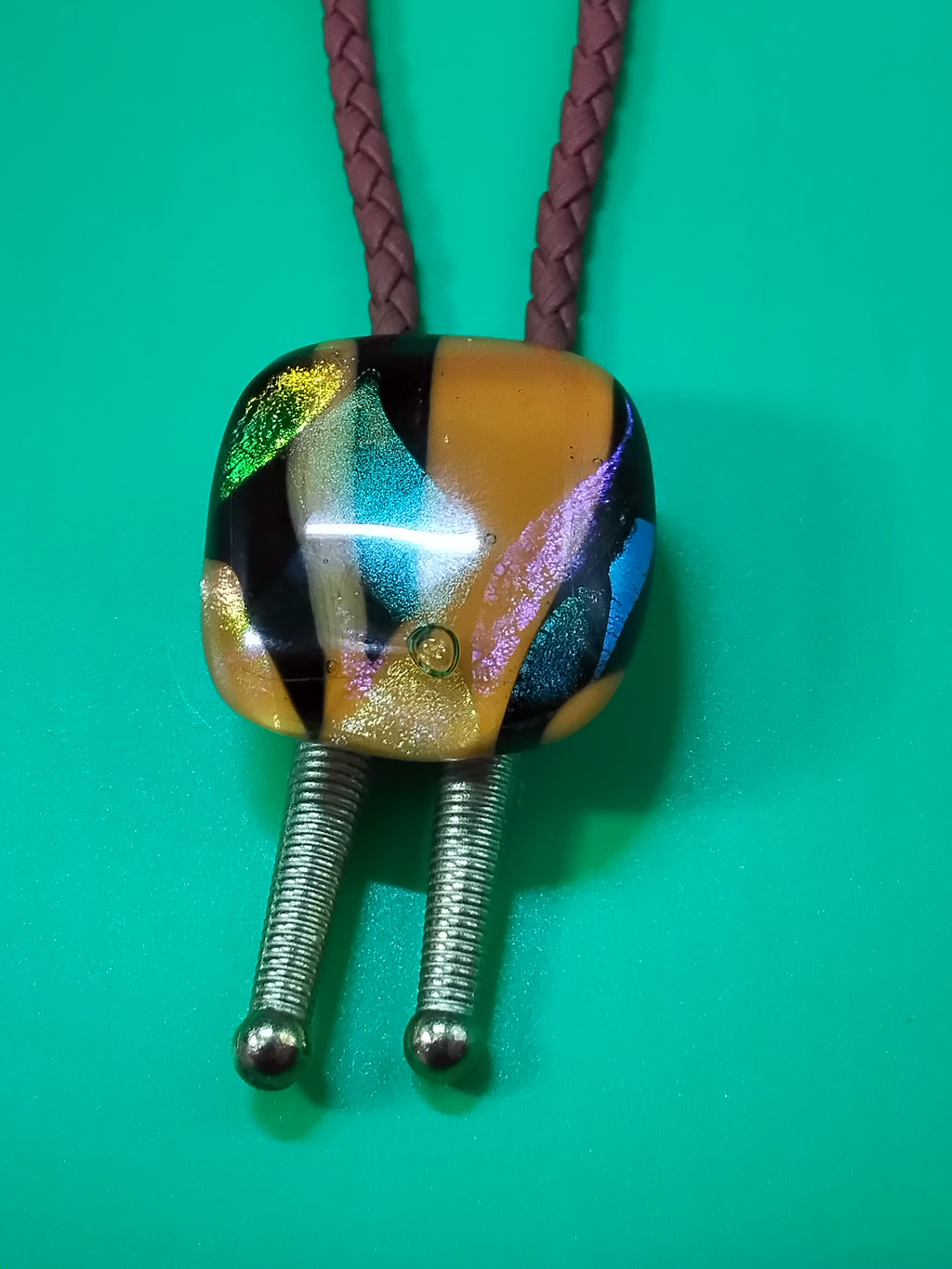 Magnetic Pet Bolo | Unique Gift for Dog & Cat Lovers | Dichroic Tan Brown Faux Leather Bolo - Neck Size Up (M)