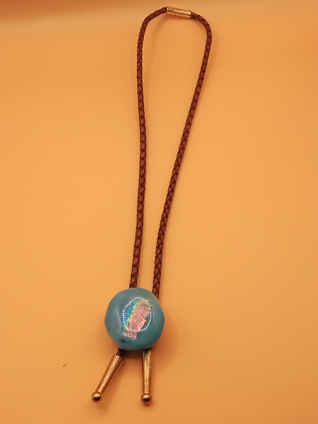 Magnetic Pet Bolo | Pet Accessory for Weddings & Photos | Dichroic Brown Genuine Leather Bolo - Neck Size (M)
