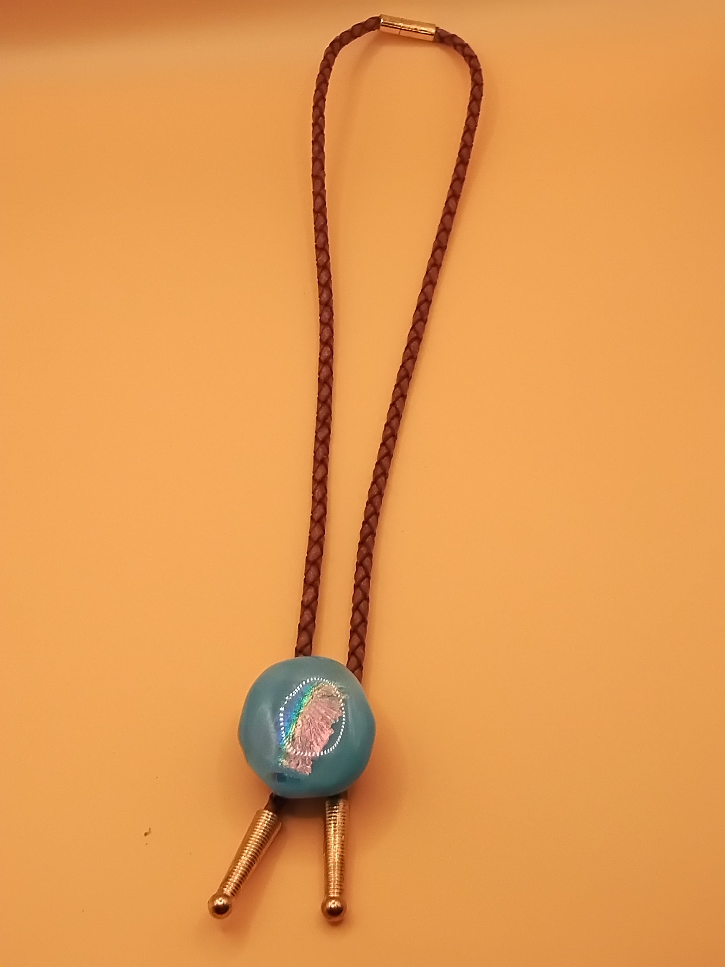 Magnetic Pet Bolo | Pet Accessory for Weddings & Photos | Dichroic Brown Genuine Leather Bolo - Neck Size (M)