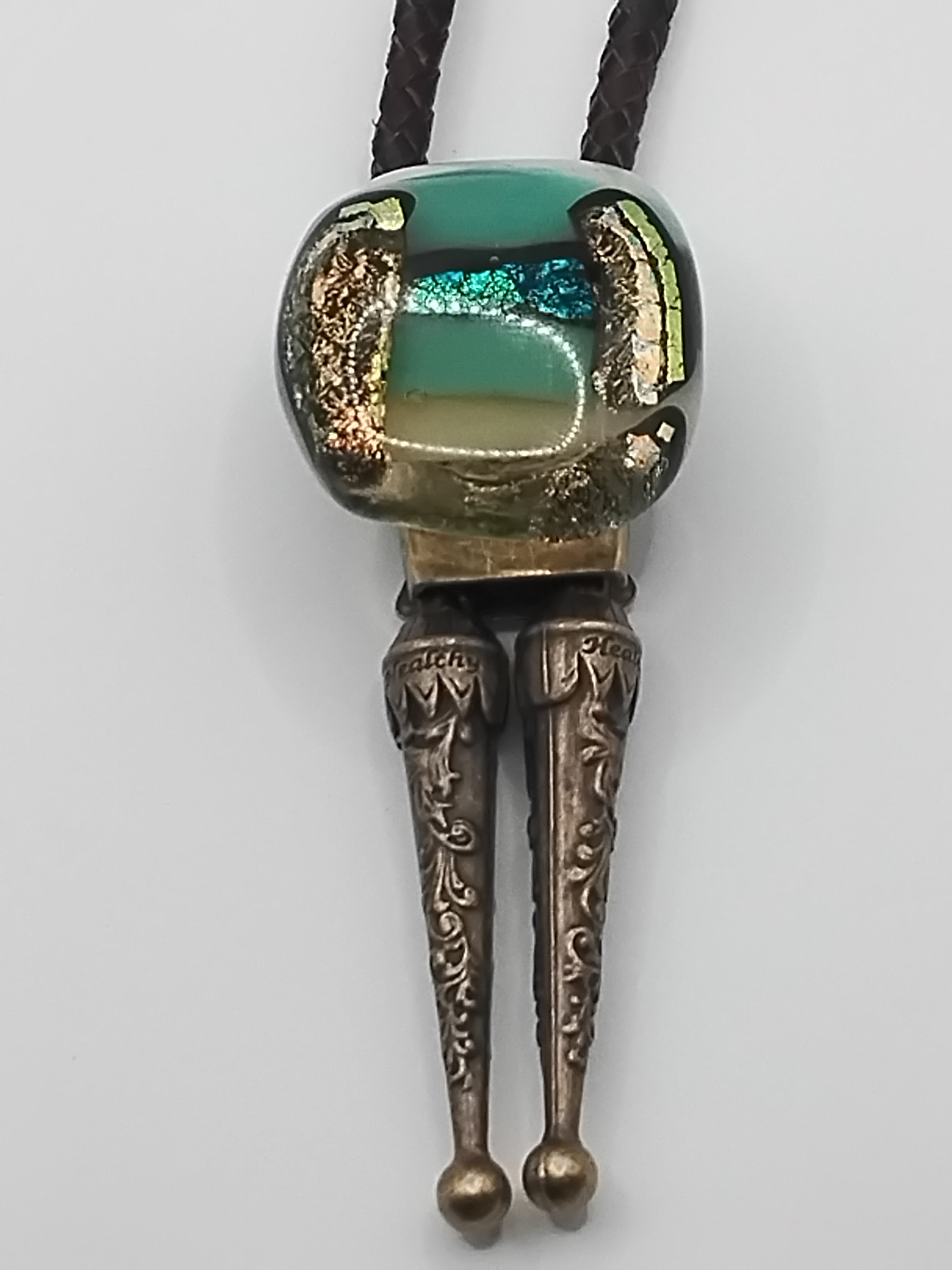 Magnetic Pet Bolo Dichroic | Lightweight Magnetic Pet Bolo Tie | Brown Genuine Leather Bolo - Neck Size (XL)