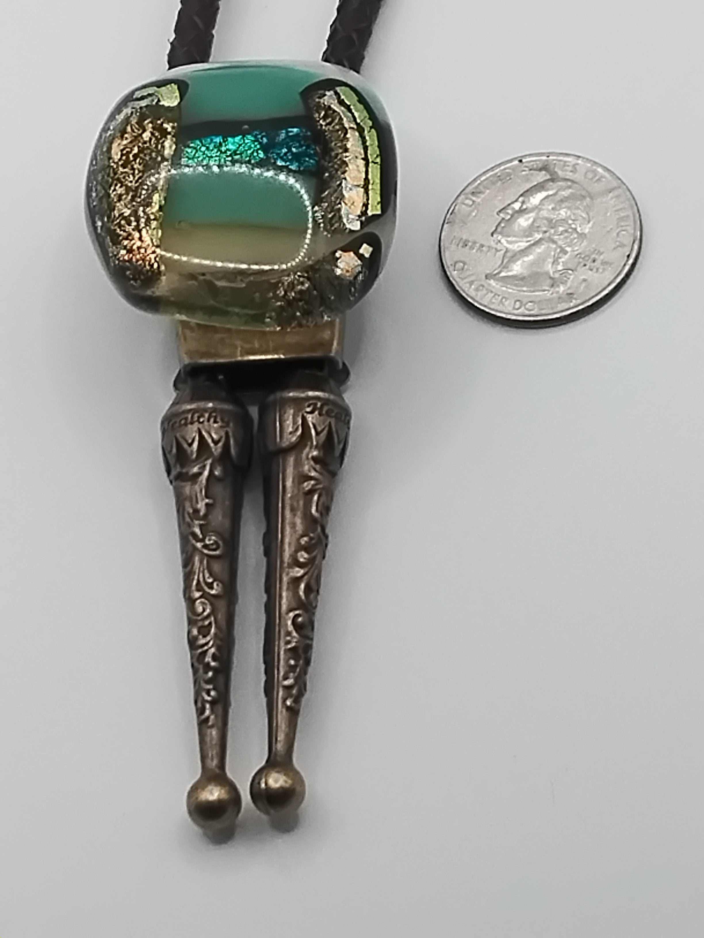 Magnetic Pet Bolo Dichroic | Lightweight Magnetic Pet Bolo Tie | Brown Genuine Leather Bolo - Neck Size (XL)