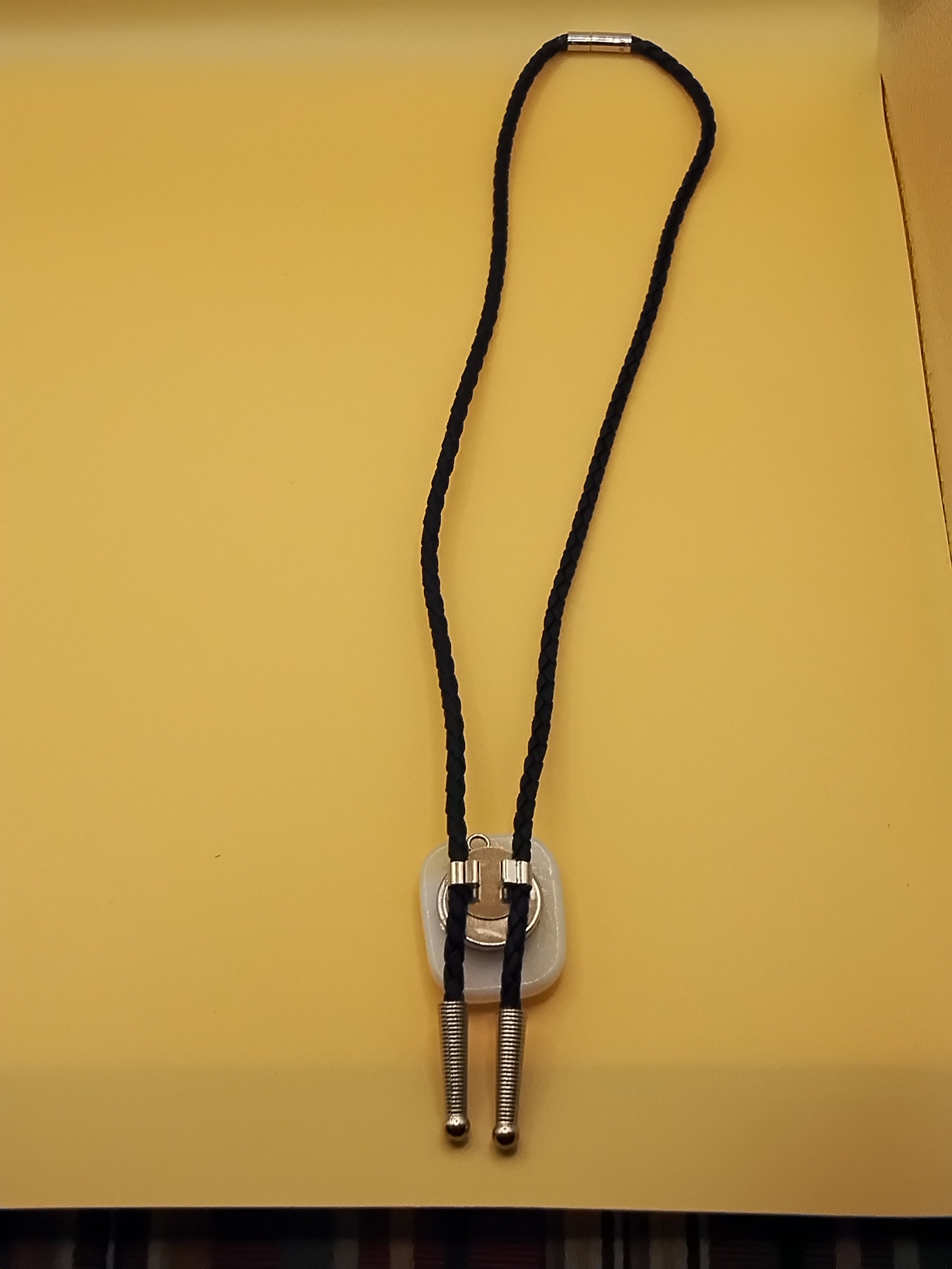 Pet Wearing Magnetic Bolo | Dichroic Black Faux Leather Bolo -  Neck Size Up (L)