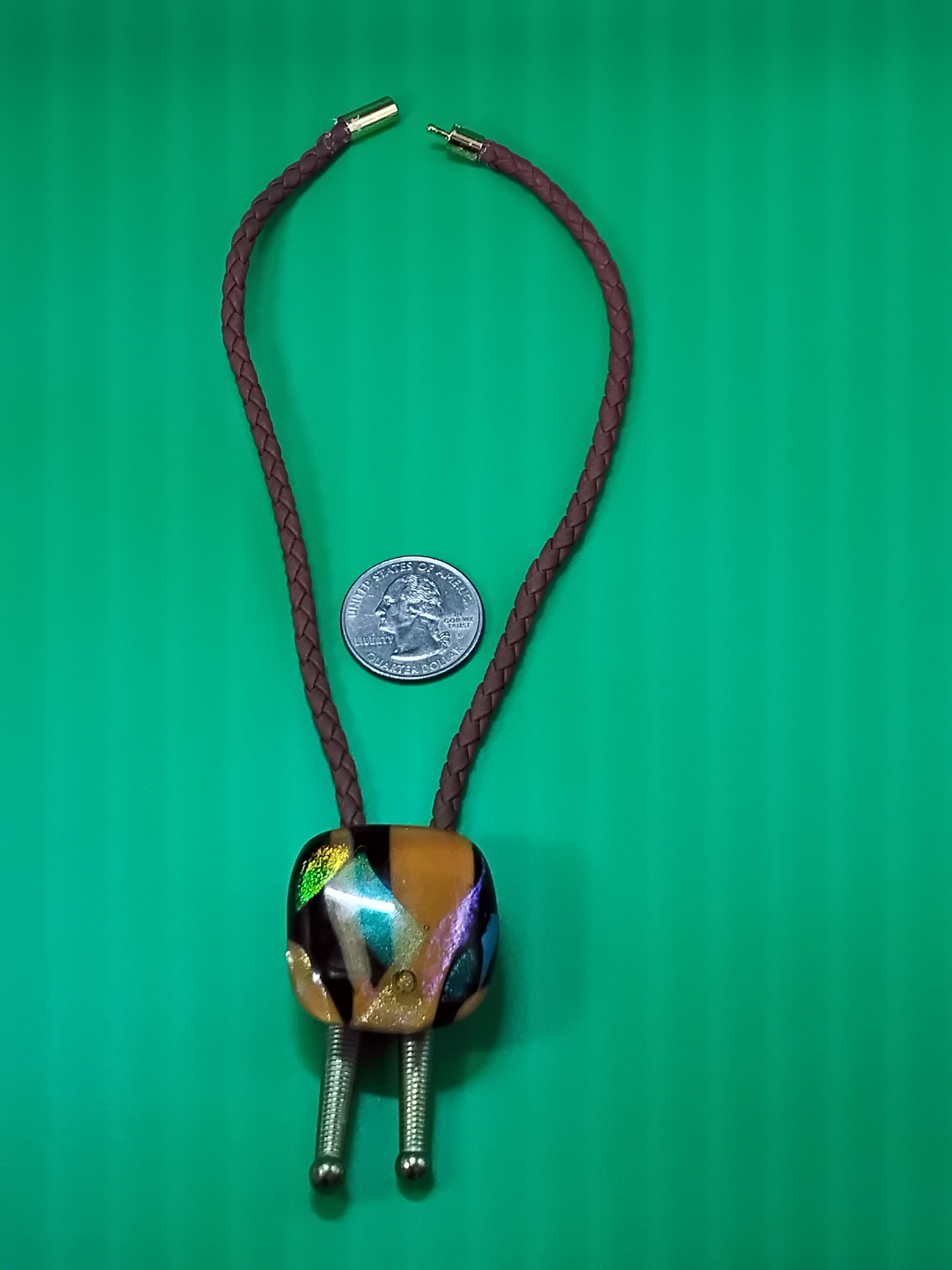 Magnetic Pet Bolo | Unique Gift for Dog & Cat Lovers | Dichroic Tan Brown Faux Leather Bolo - Neck Size Up (M)