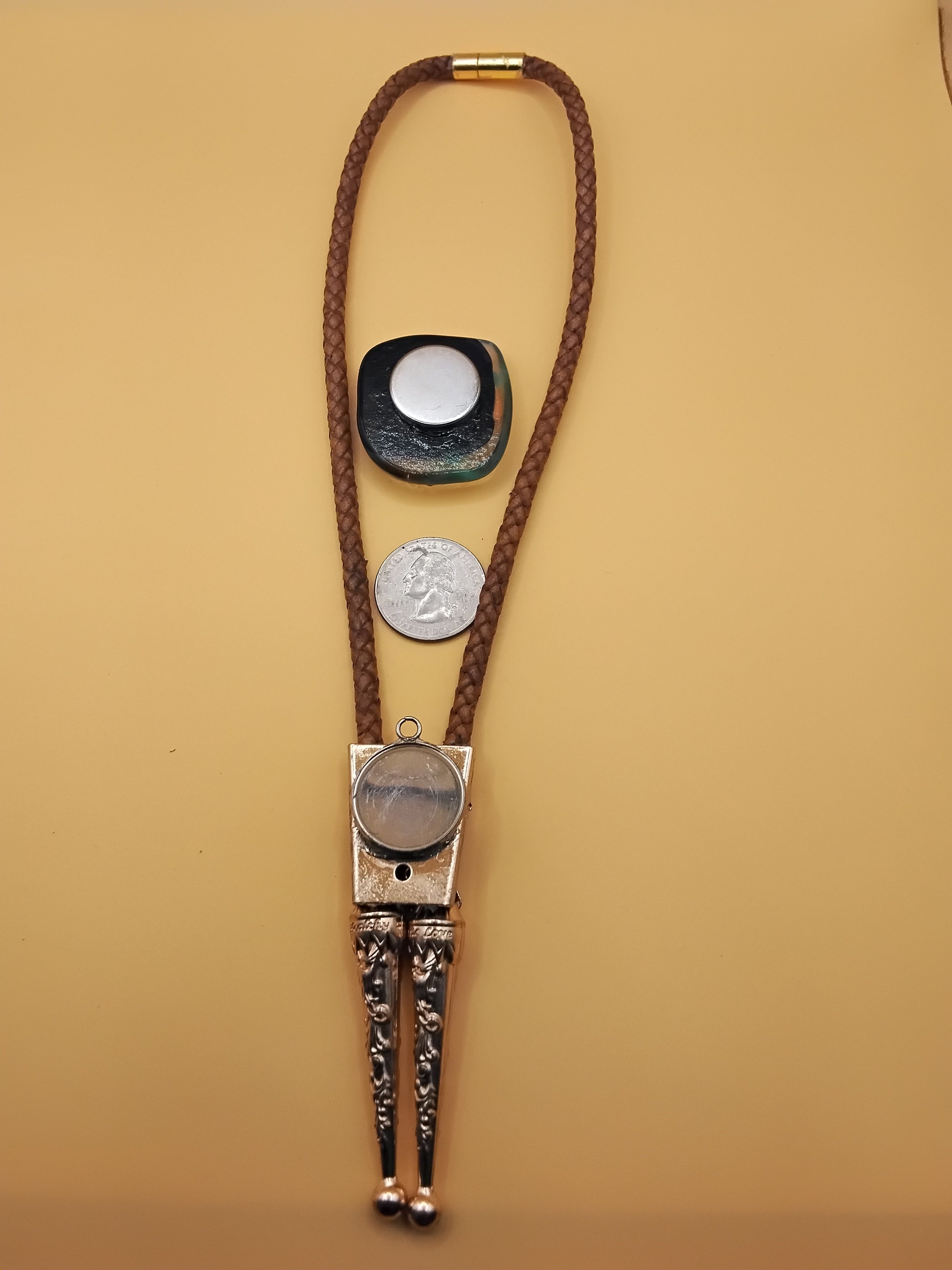 Magnetic Pet Bolo Tie for Dogs & Cats | Dichroic Tan Genuine Leather Bolo - Neck Size (M)