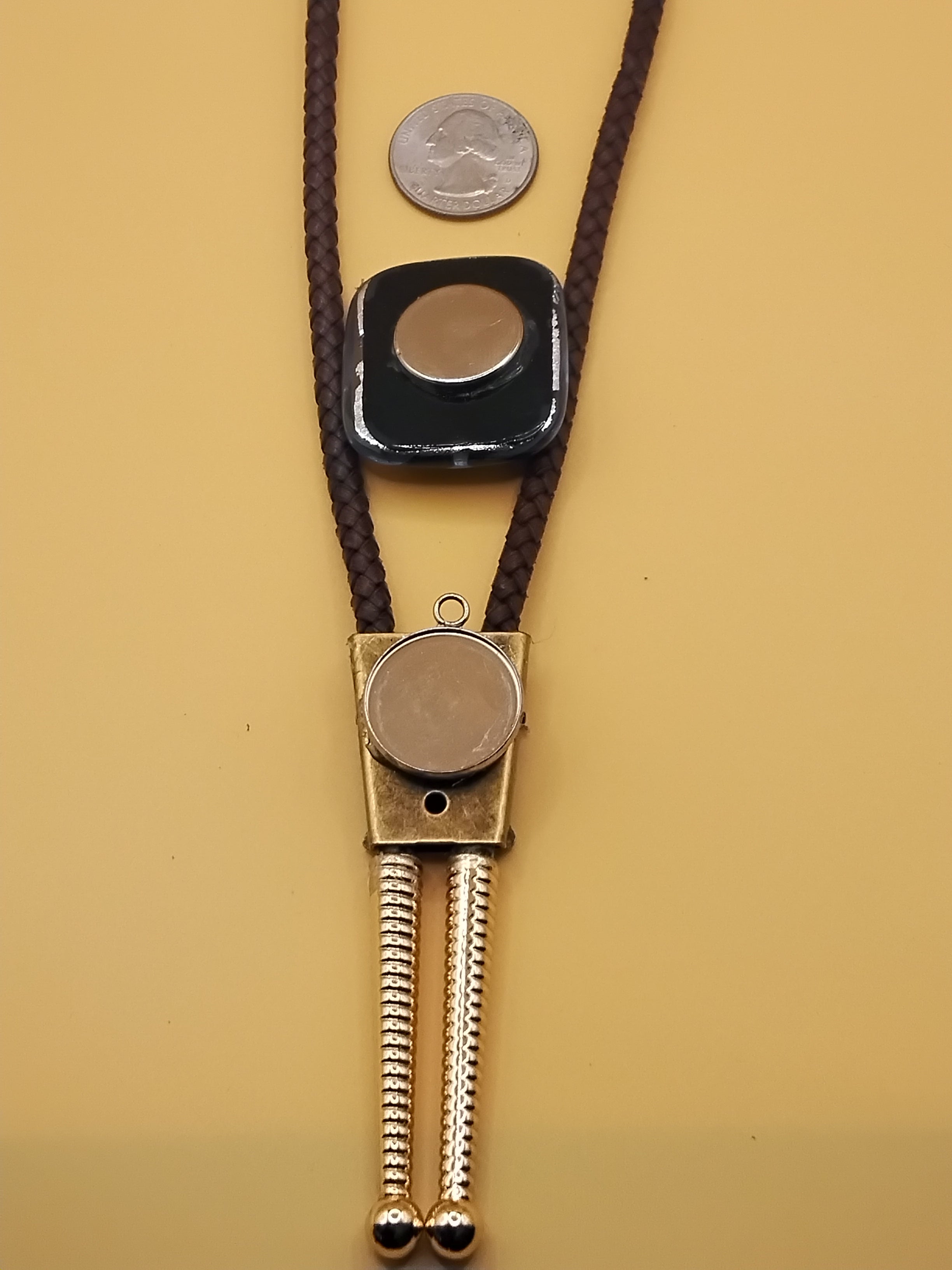 Handmade Magnetic Pet Bolo Tie | Dichroic Brown Genuine Leather Bolo - Neck Size (L)