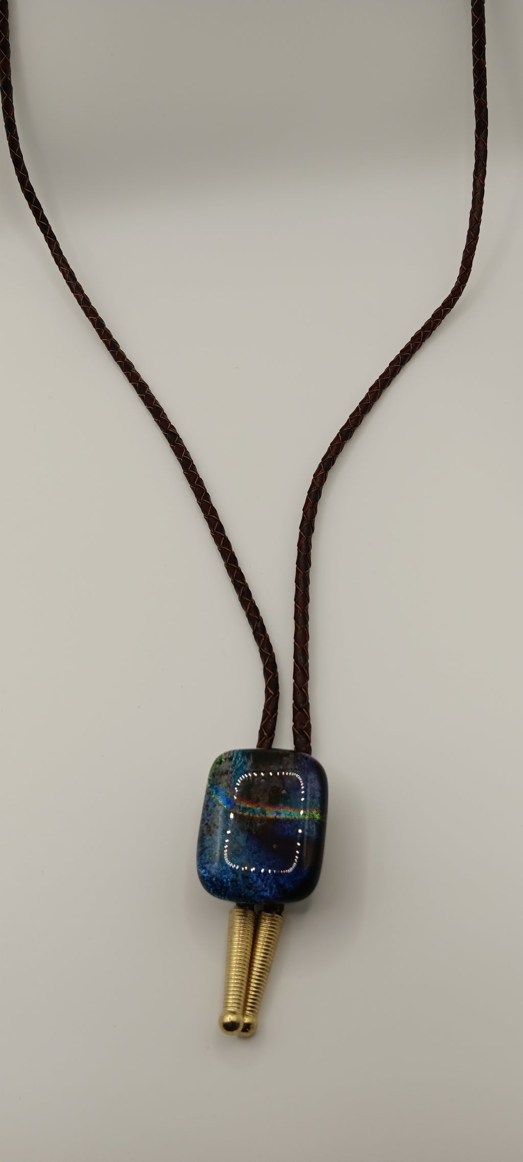 Magnetic Pet Bolo | Special Occasion Pet Accessory | Dichroic Brown Genuine Leather Bolo - Neck Size (XL)