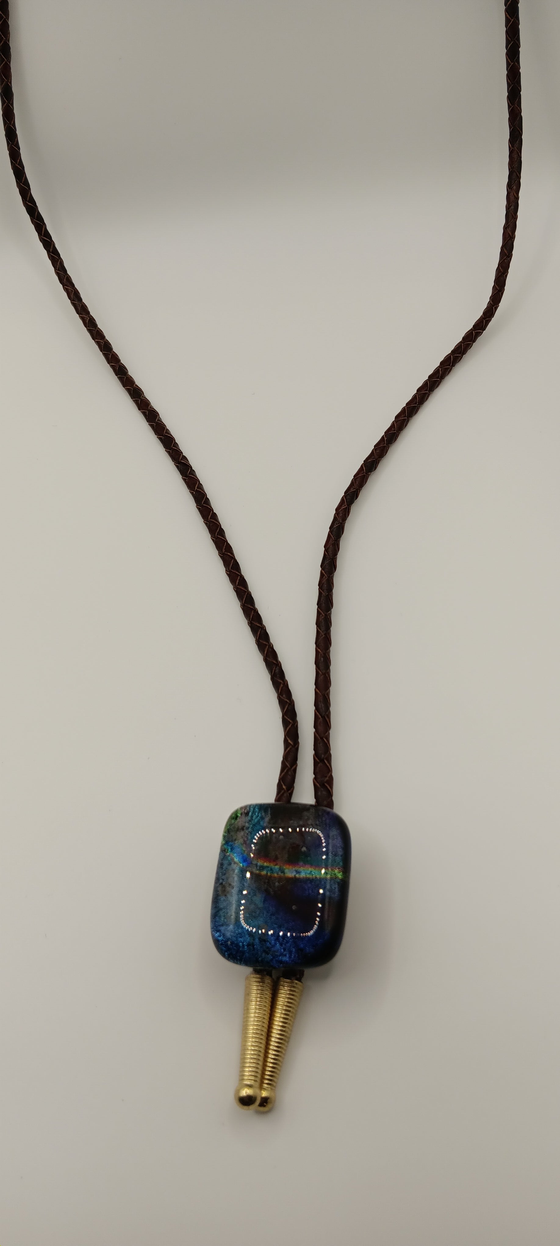 Magnetic Pet Bolo | Special Occasion Pet Accessory | Dichroic Brown Genuine Leather Bolo - Neck Size (XL)