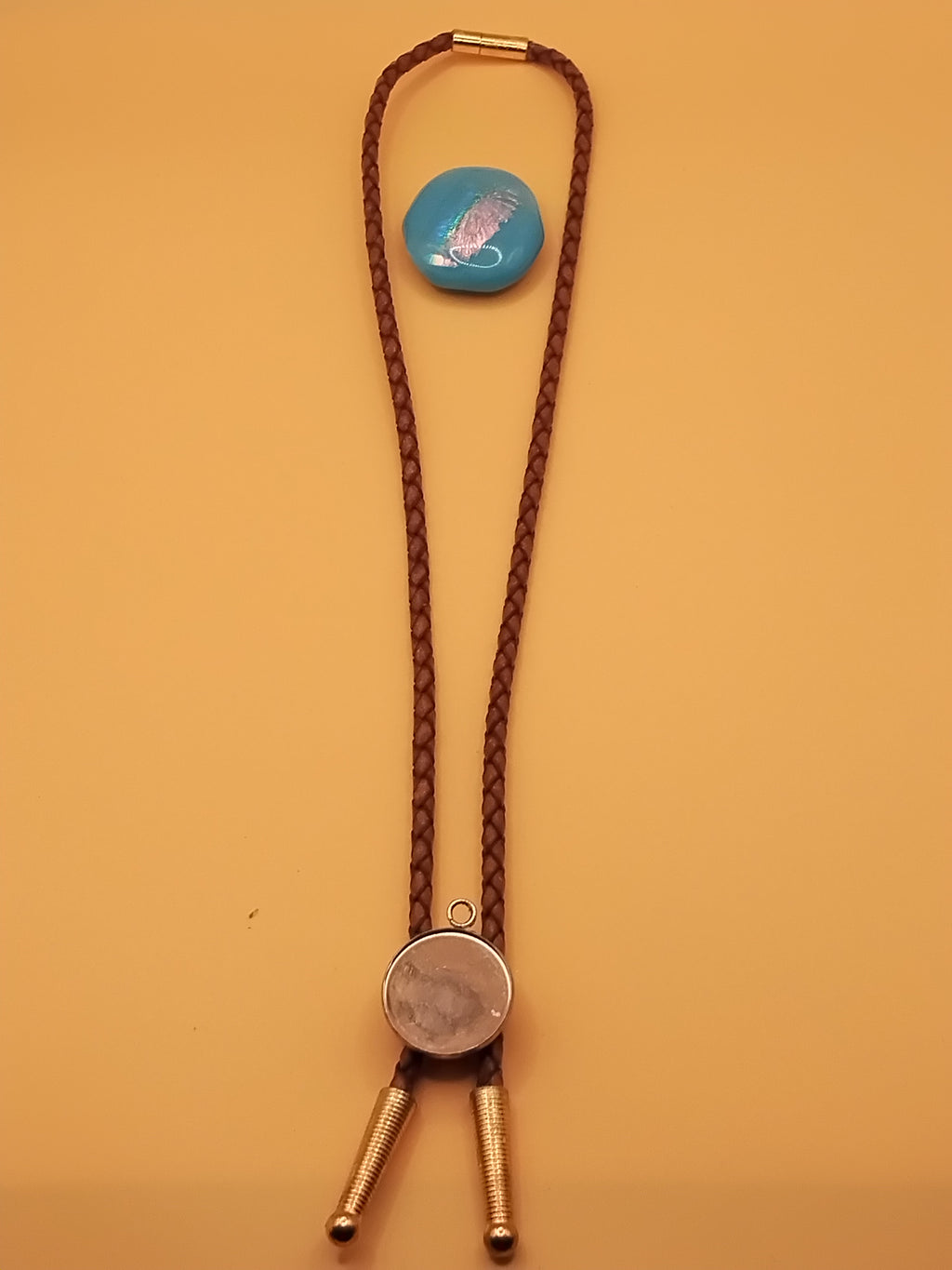 Magnetic Pet Bolo | Pet Accessory for Weddings & Photos | Dichroic Brown Genuine Leather Bolo - Neck Size (M)