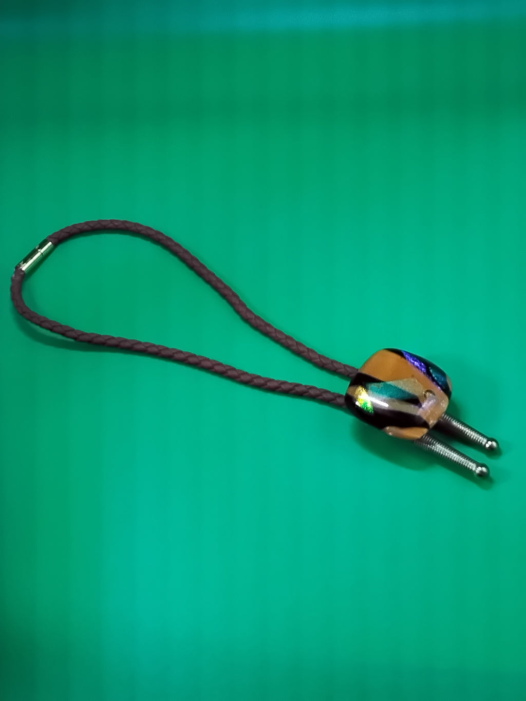 Magnetic Pet Bolo | Unique Gift for Dog & Cat Lovers | Dichroic Tan Brown Faux Leather Bolo - Neck Size Up (M)