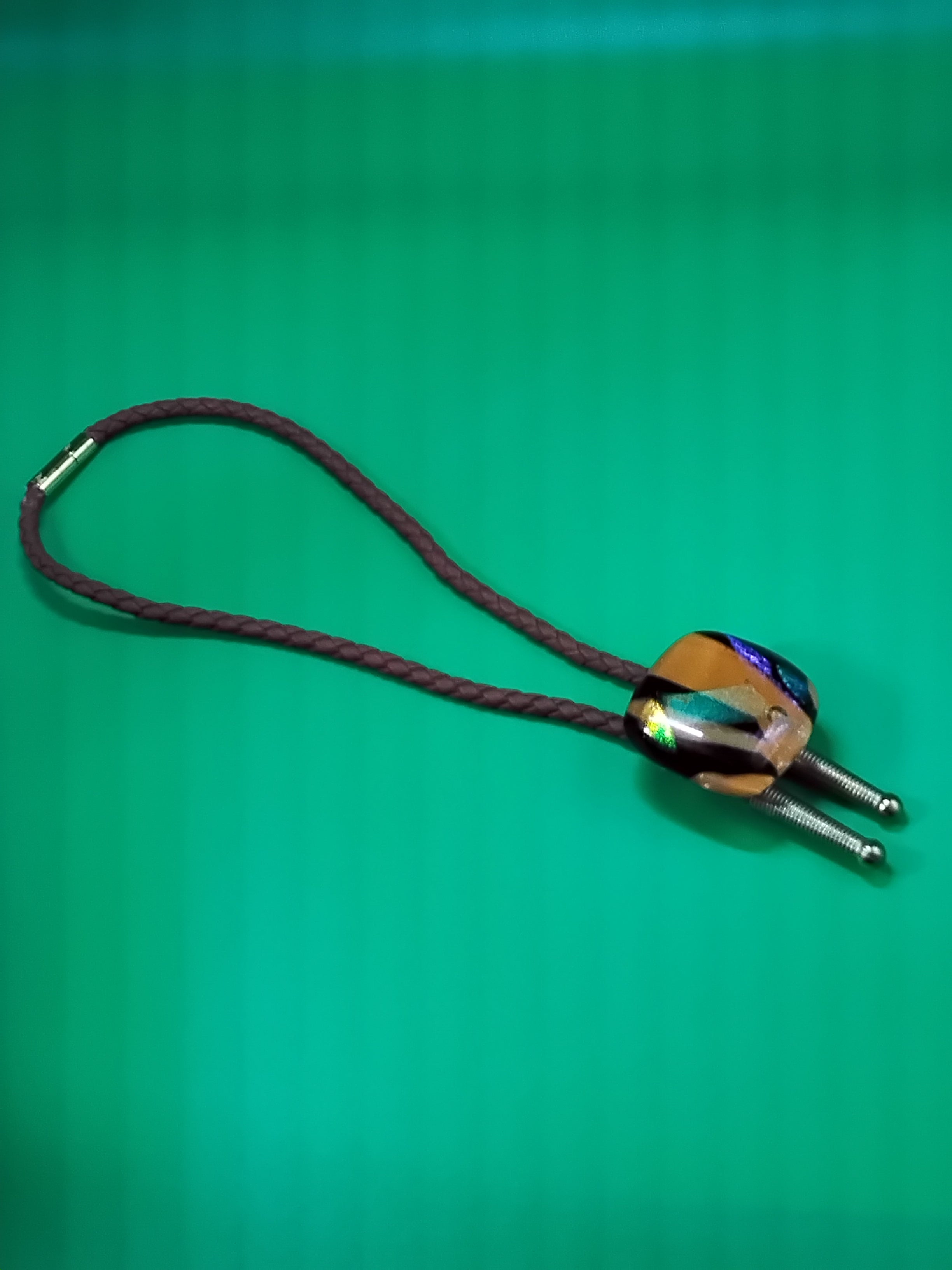 Magnetic Pet Bolo | Unique Gift for Dog & Cat Lovers | Dichroic Tan Brown Faux Leather Bolo - Neck Size Up (M)