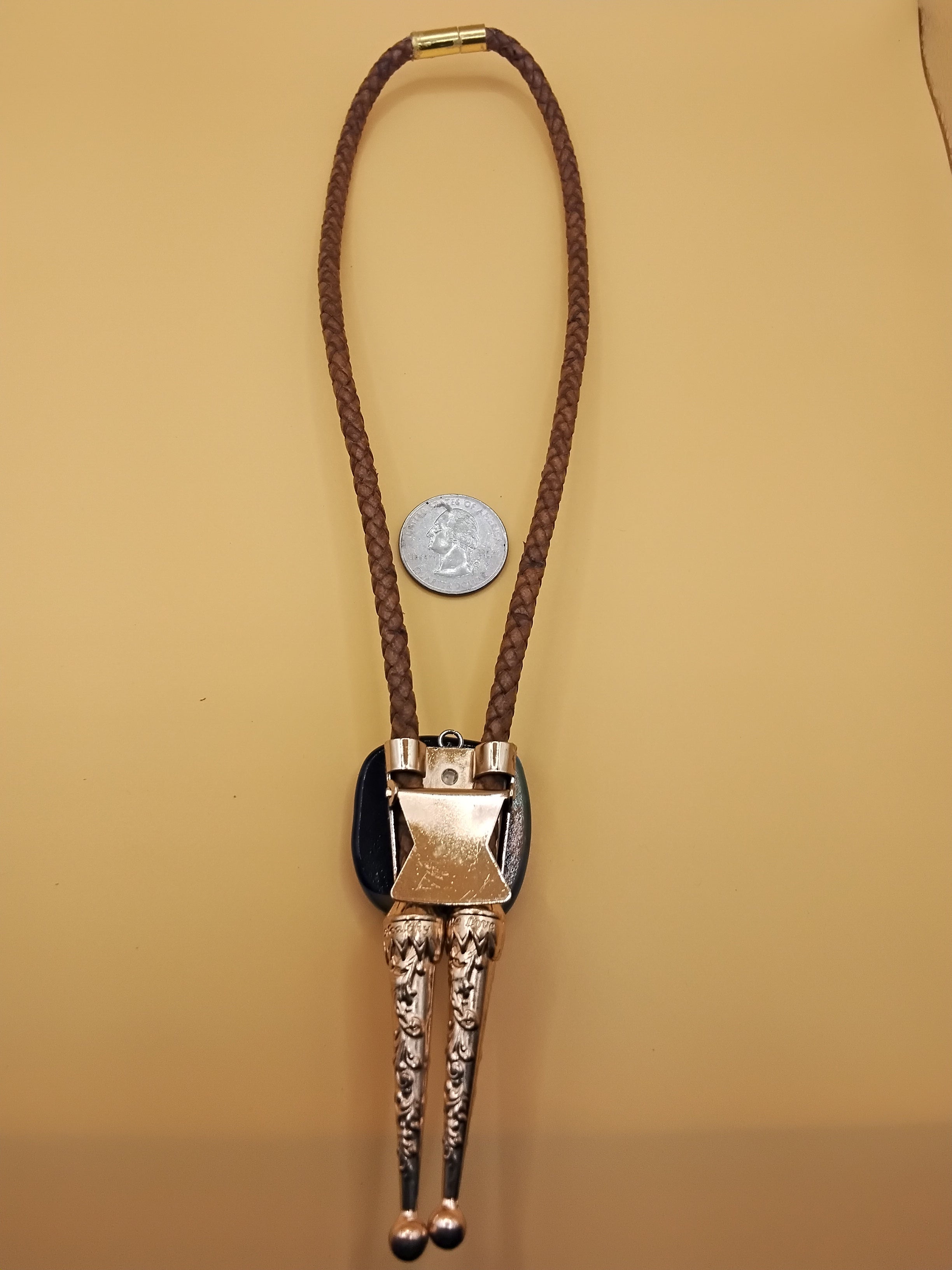 Magnetic Pet Bolo Tie for Dogs & Cats | Dichroic Tan Genuine Leather Bolo - Neck Size (M)