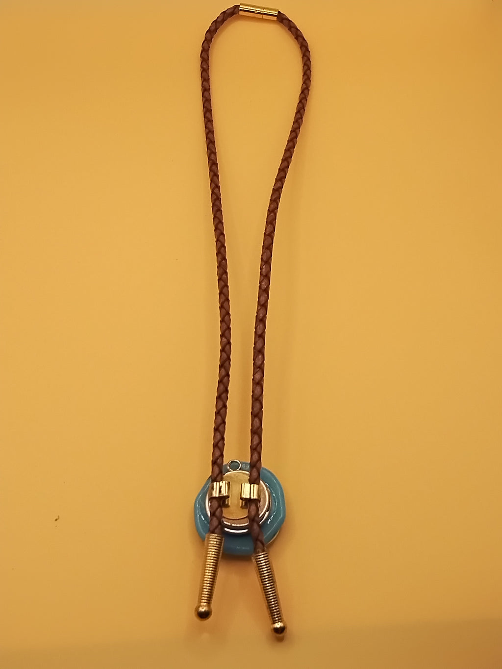 Magnetic Pet Bolo | Pet Accessory for Weddings & Photos | Dichroic Brown Genuine Leather Bolo - Neck Size (M)