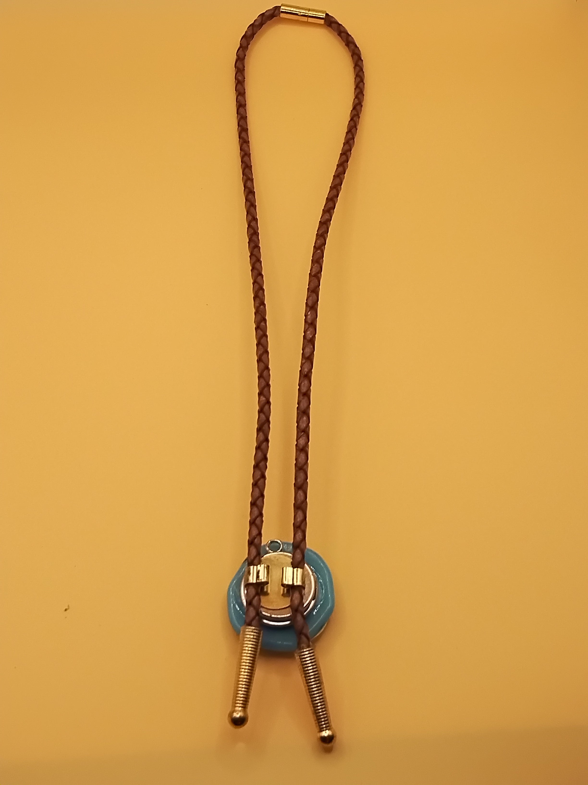 Magnetic Pet Bolo | Pet Accessory for Weddings & Photos | Dichroic Brown Genuine Leather Bolo - Neck Size (M)