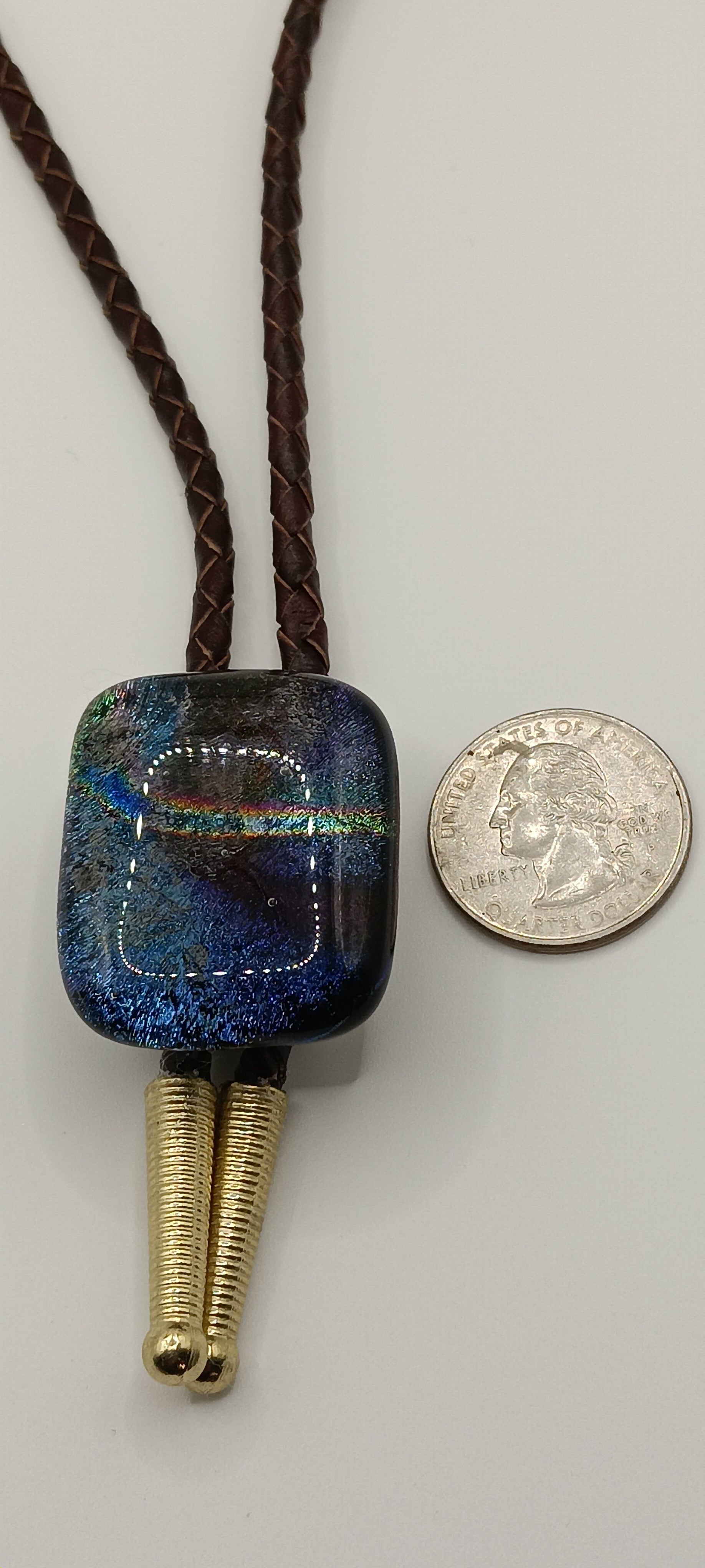 Magnetic Pet Bolo | Special Occasion Pet Accessory | Dichroic Brown Genuine Leather Bolo - Neck Size (XL)