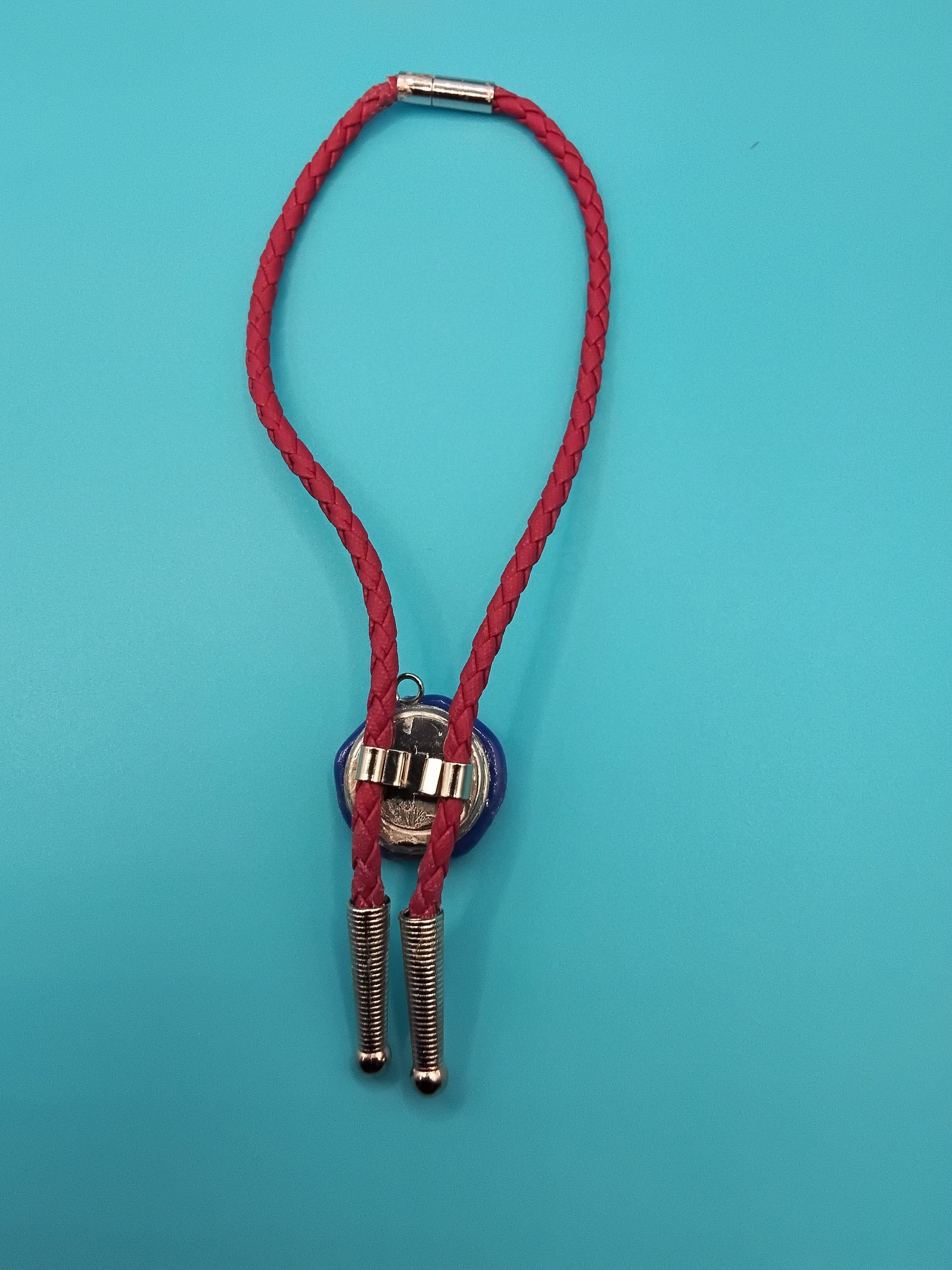 Magnetic Pet Bolo | Southwestern Pet Bolo Accessory | Dichroic Maroon Faux Leather Bolo - Neck Size (S)