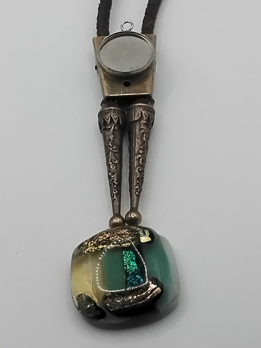 Magnetic Pet Bolo Dichroic | Lightweight Magnetic Pet Bolo Tie | Brown Genuine Leather Bolo - Neck Size (XL)
