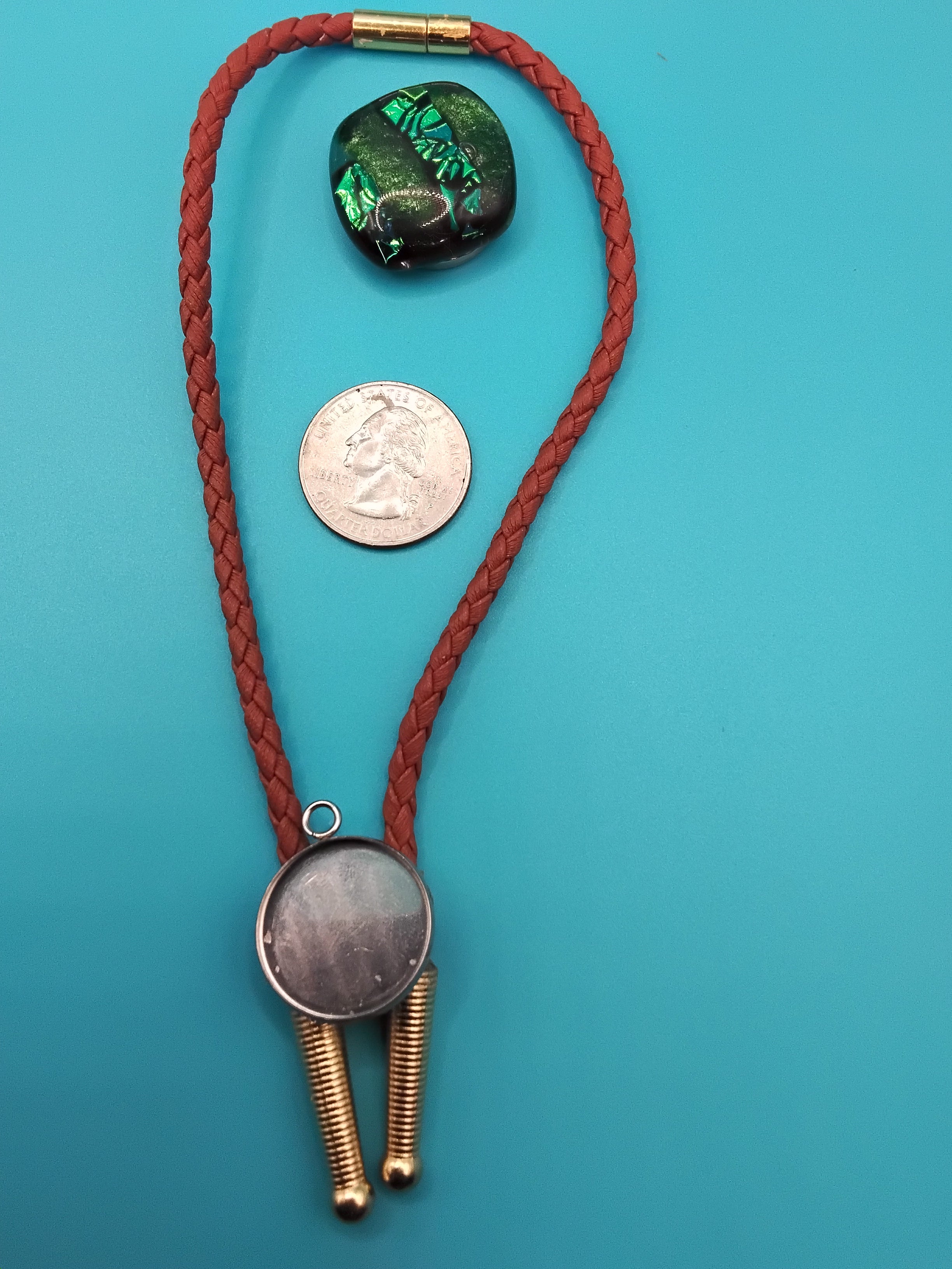 Magnetic Pet Bolo | Unique Gift for Dog & Cat Lovers | Dichroic Tan Faux Leather Bolo - Neck Size Up (S)