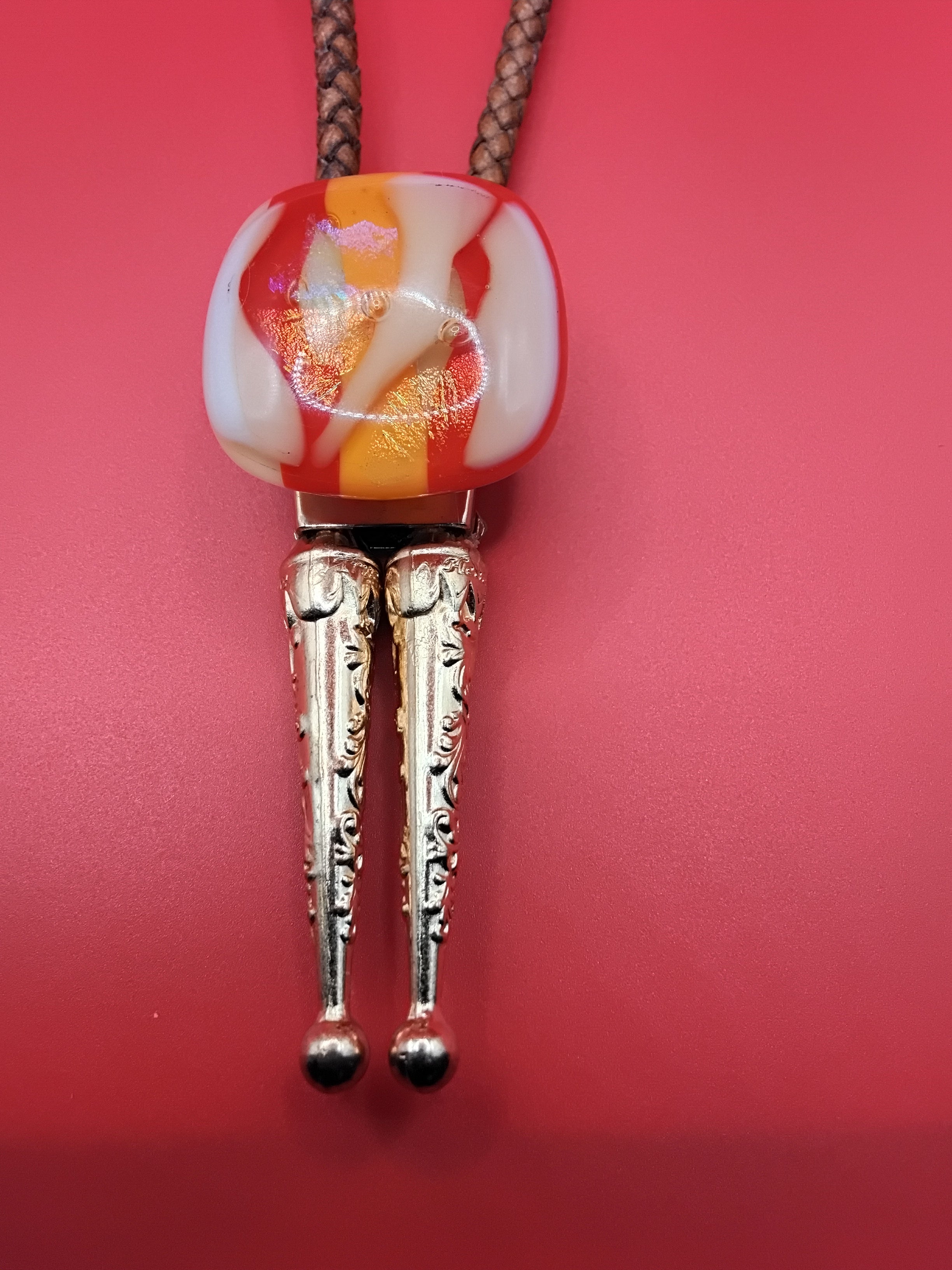 Magnetic Pet Bolo | Stylish Dog & Cat Formal Accessory | Dichroic Tan Genuine Leather Bolo - Neck Size (M)