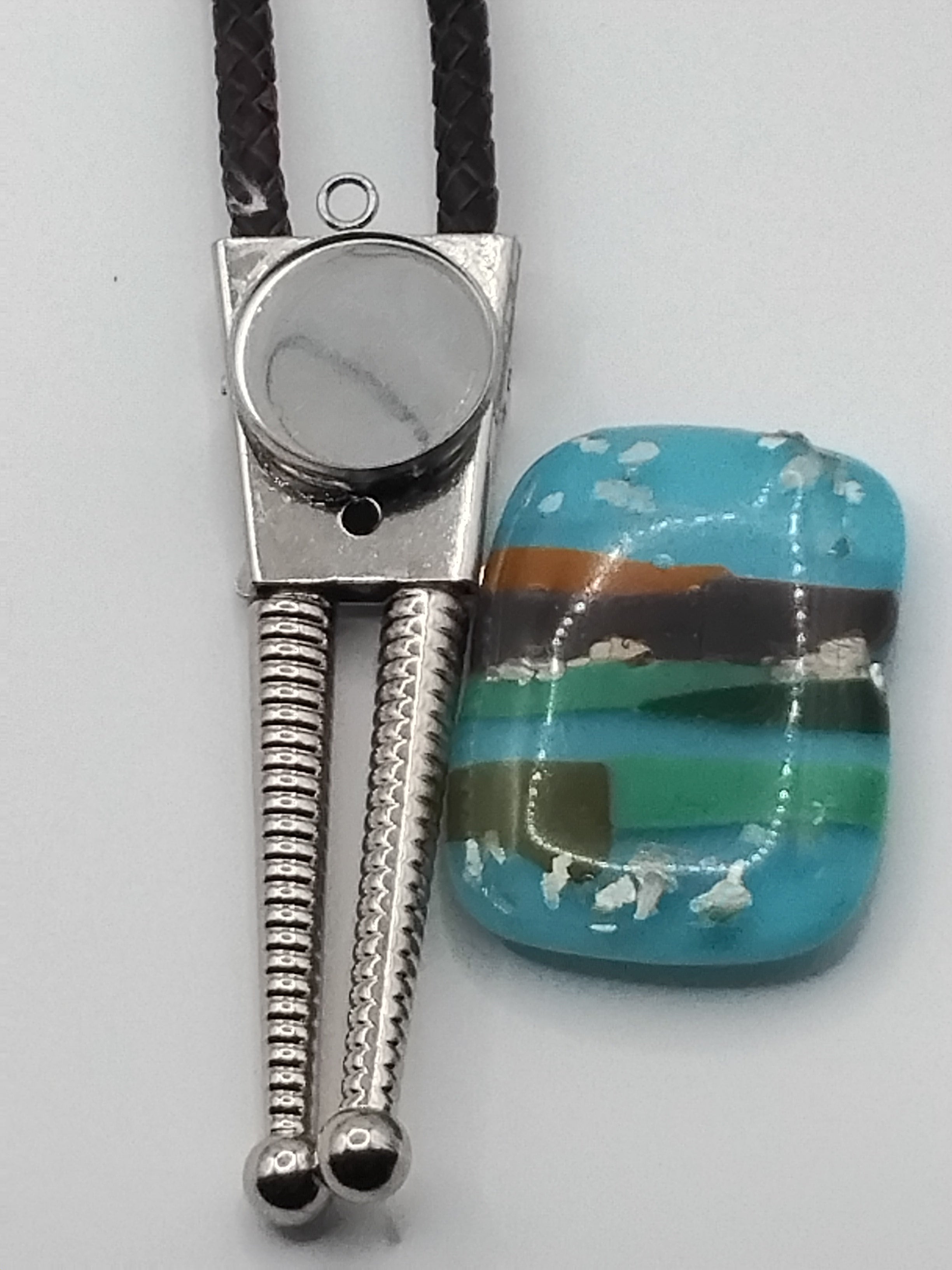 Magnetic Pet Bolo Dichroic | Easy-On Bolo Tie for Dogs & Cats | Brown Genuine Leather Bolo - Neck Size (XL)