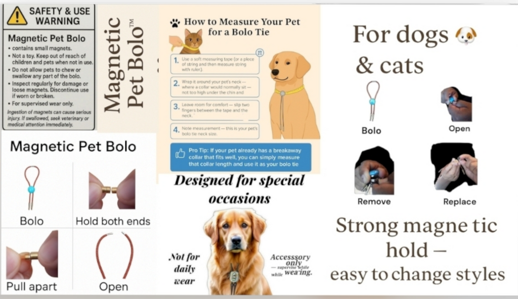 Magnetic Pet Bolo | Special Occasion Pet Accessory | Dichroic Brown Genuine Leather Bolo - Neck Size (XL)