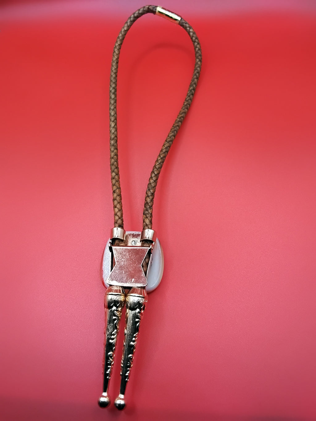 Magnetic Pet Bolo | Stylish Dog & Cat Formal Accessory | Dichroic Tan Genuine Leather Bolo - Neck Size (M)