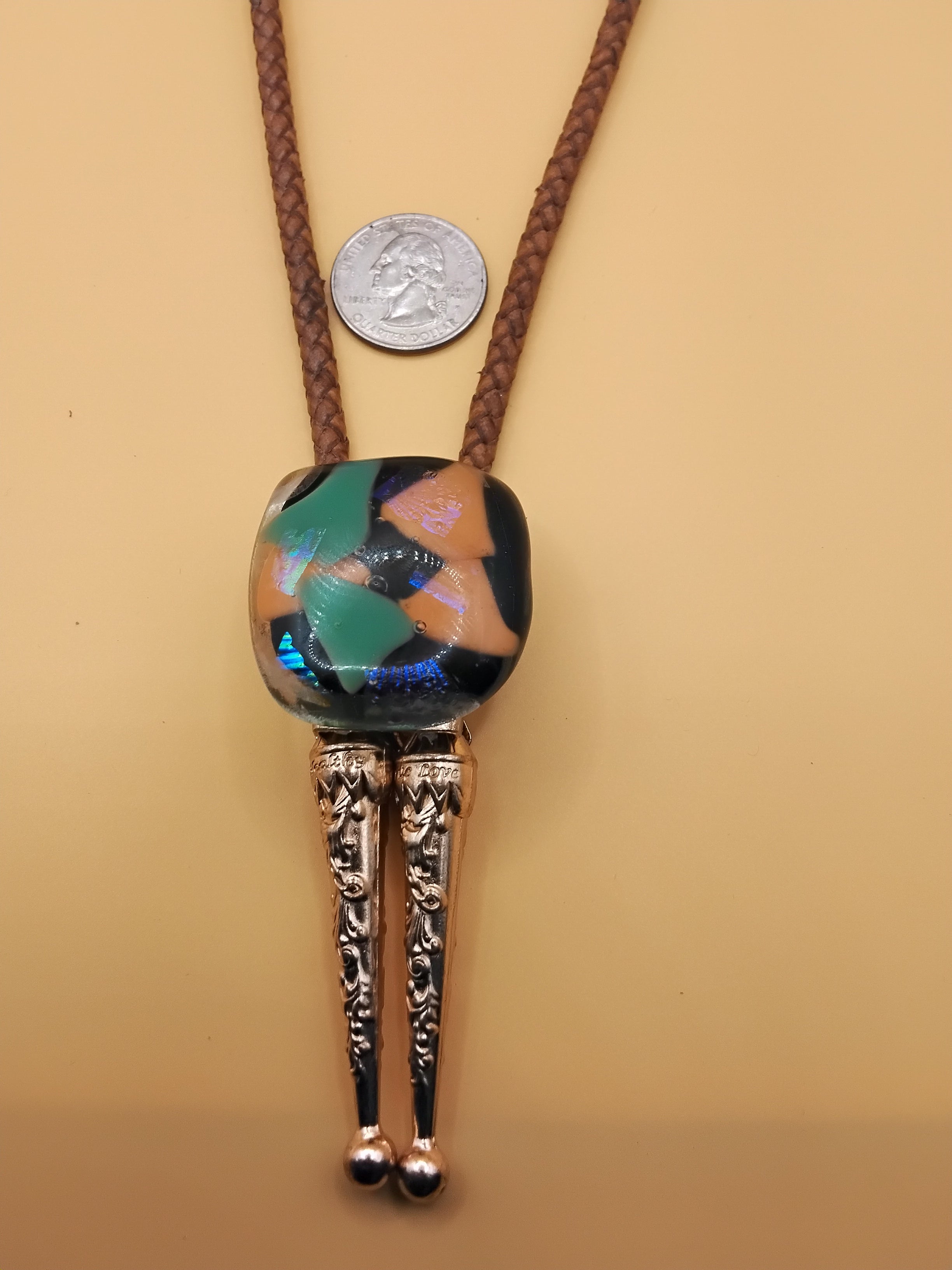 Magnetic Pet Bolo Tie for Dogs & Cats | Dichroic Tan Genuine Leather Bolo - Neck Size (M)