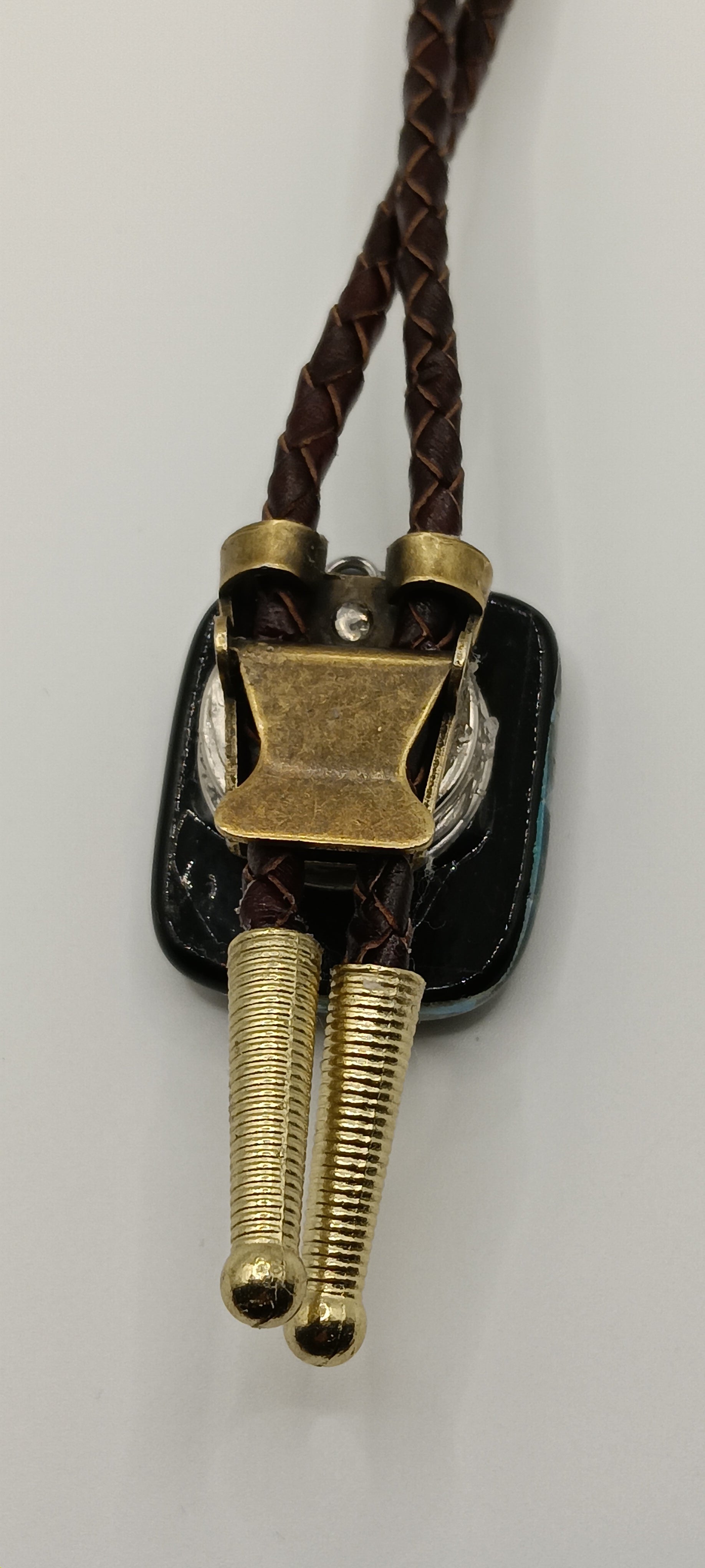 Magnetic Pet Bolo | Special Occasion Pet Accessory | Dichroic Brown Genuine Leather Bolo - Neck Size (XL)