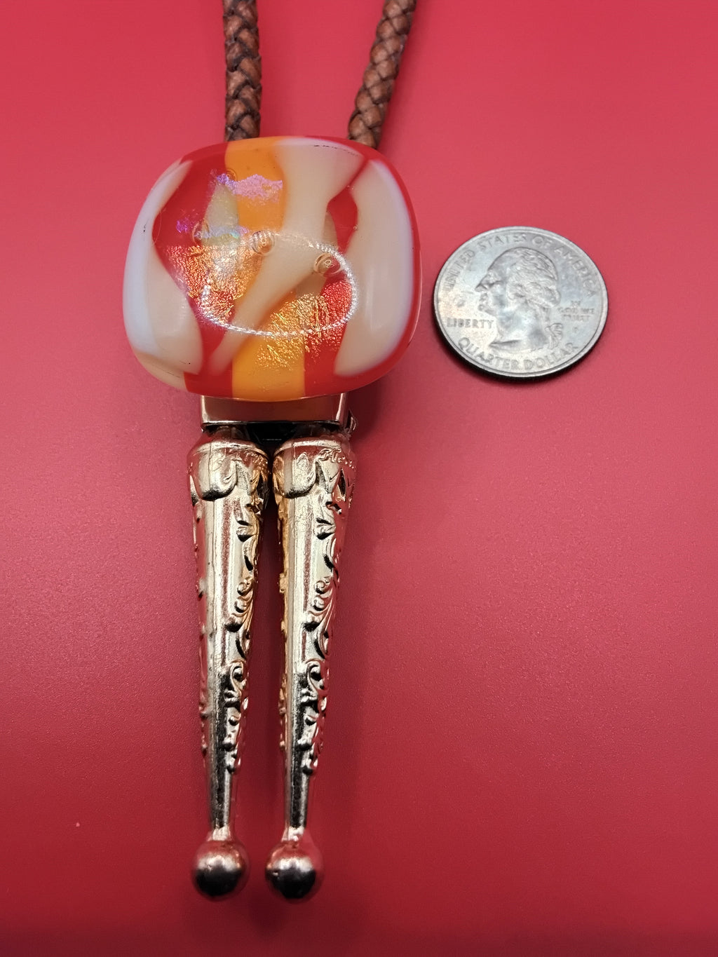 Magnetic Pet Bolo | Stylish Dog & Cat Formal Accessory | Dichroic Tan Genuine Leather Bolo - Neck Size (M)