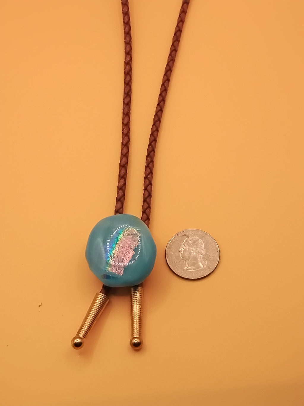 Magnetic Pet Bolo | Pet Accessory for Weddings & Photos | Dichroic Brown Genuine Leather Bolo - Neck Size (M)