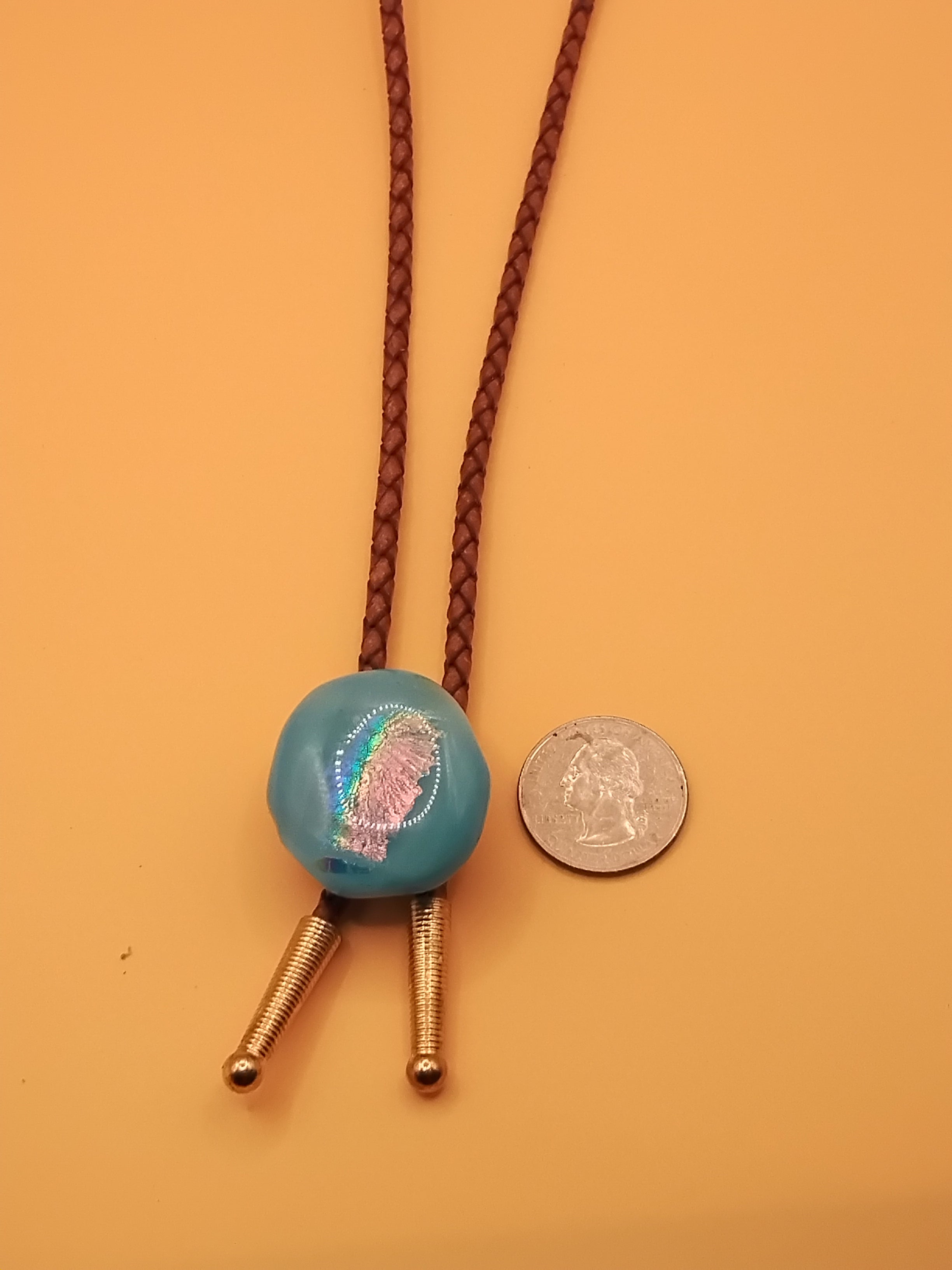 Magnetic Pet Bolo | Pet Accessory for Weddings & Photos | Dichroic Brown Genuine Leather Bolo - Neck Size (M)