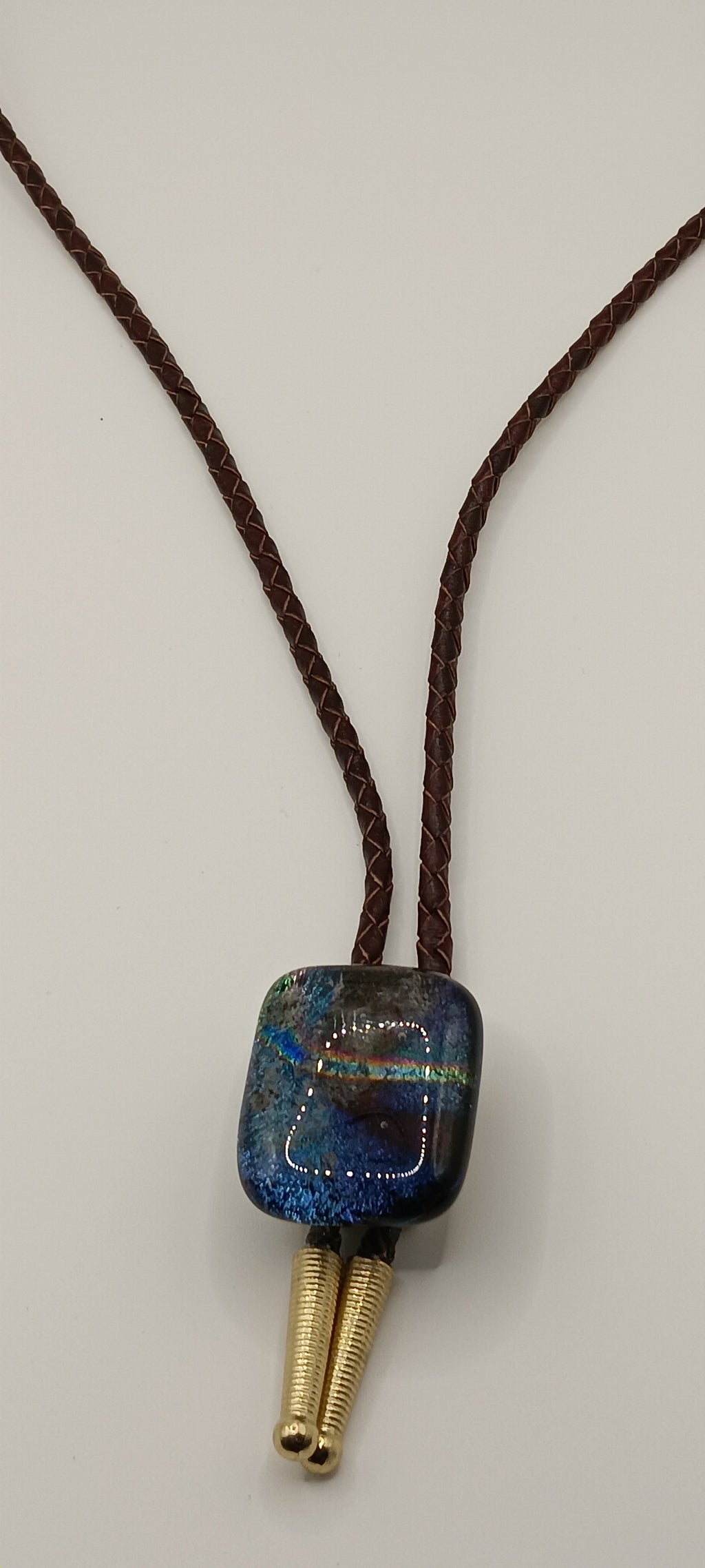 Magnetic Pet Bolo | Special Occasion Pet Accessory | Dichroic Brown Genuine Leather Bolo - Neck Size (XL)