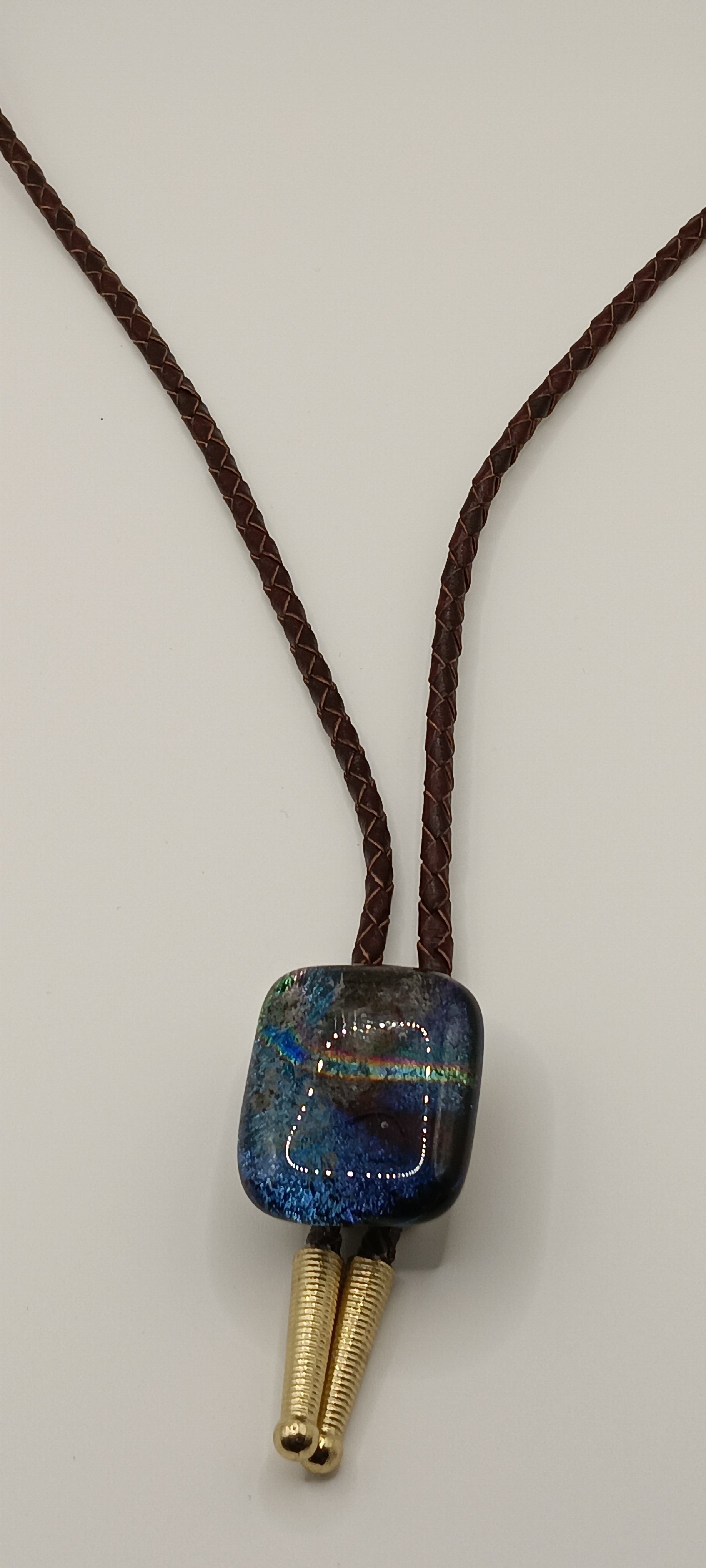 Magnetic Pet Bolo | Special Occasion Pet Accessory | Dichroic Brown Genuine Leather Bolo - Neck Size (XL)