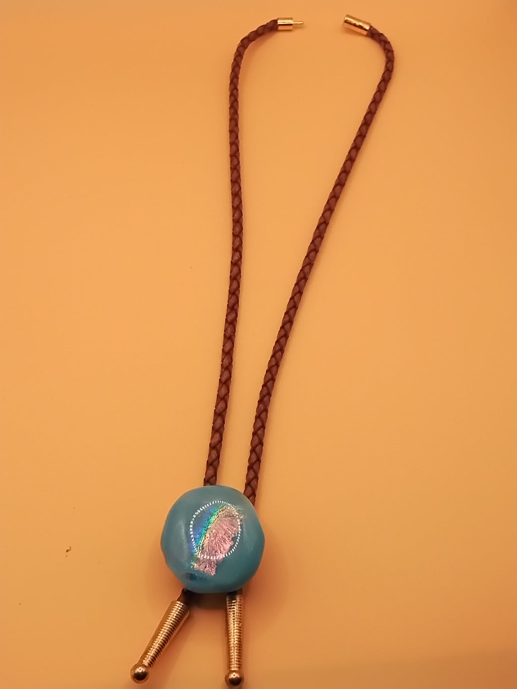 Magnetic Pet Bolo | Pet Accessory for Weddings & Photos | Dichroic Brown Genuine Leather Bolo - Neck Size (M)