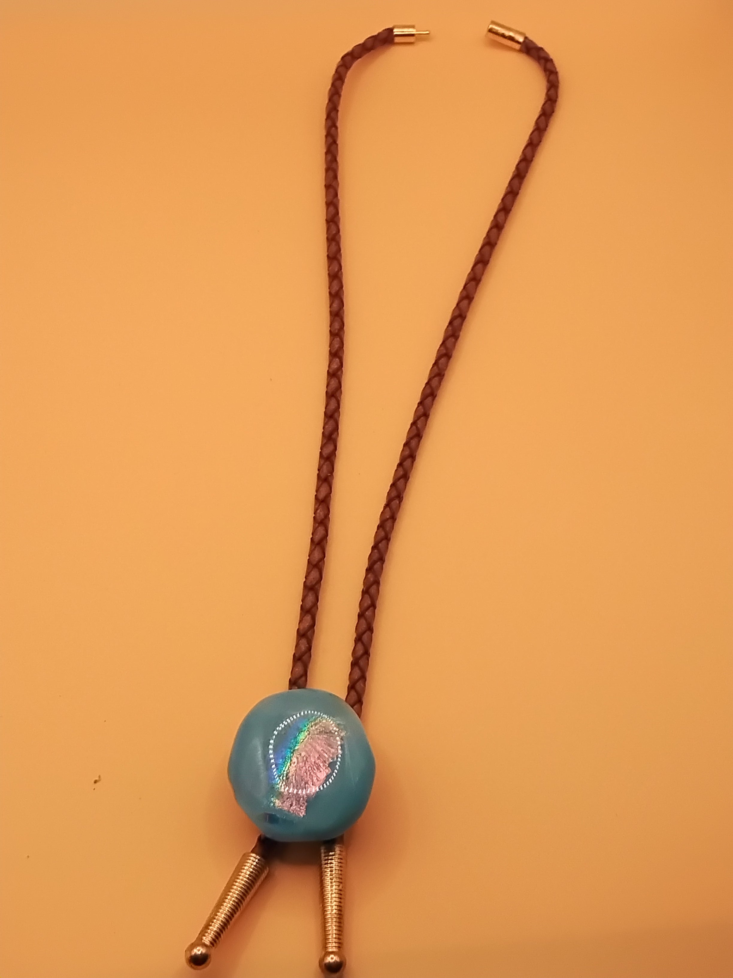 Magnetic Pet Bolo | Pet Accessory for Weddings & Photos | Dichroic Brown Genuine Leather Bolo - Neck Size (M)