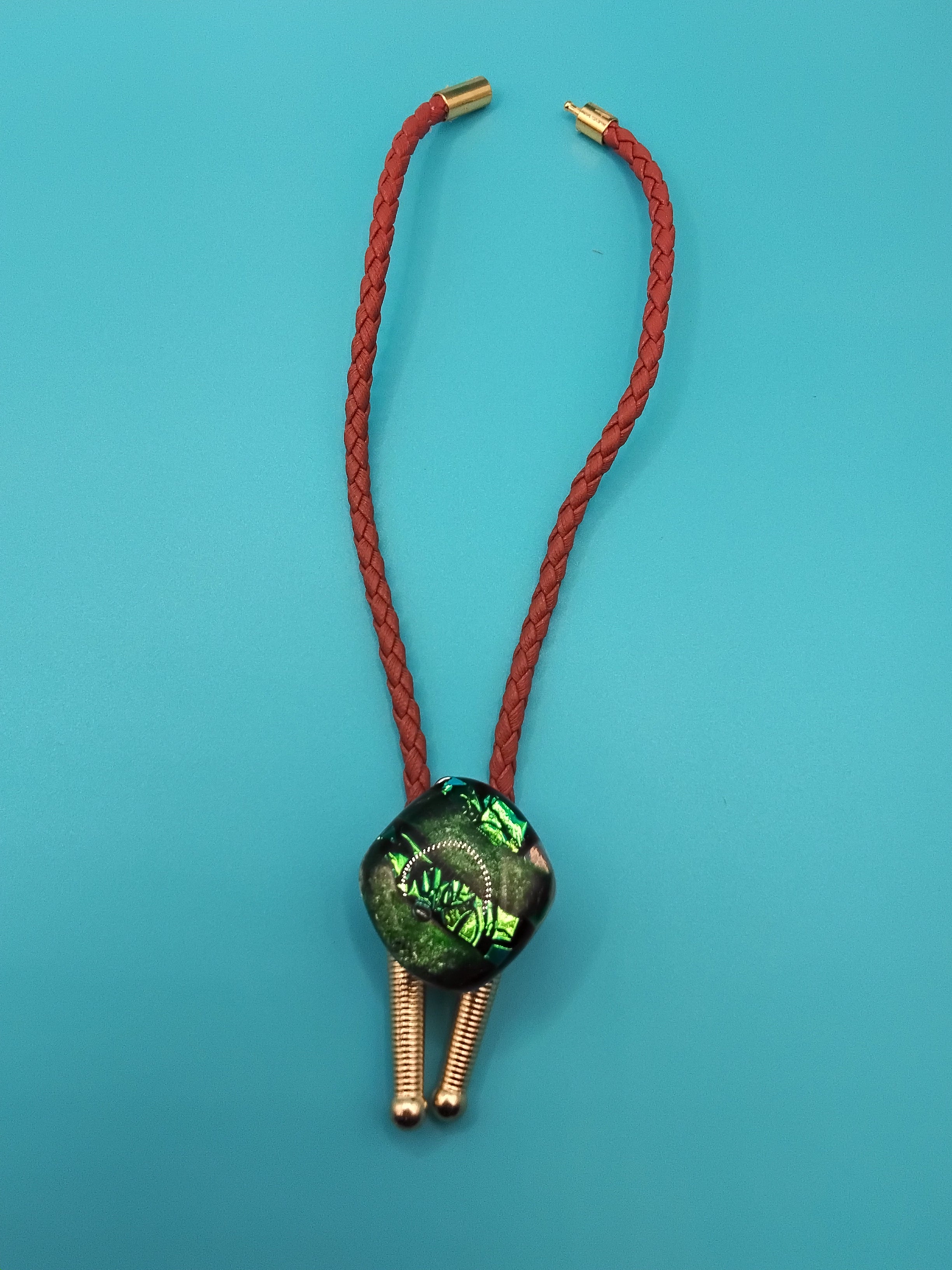 Magnetic Pet Bolo | Unique Gift for Dog & Cat Lovers | Dichroic Tan Faux Leather Bolo - Neck Size Up (S)