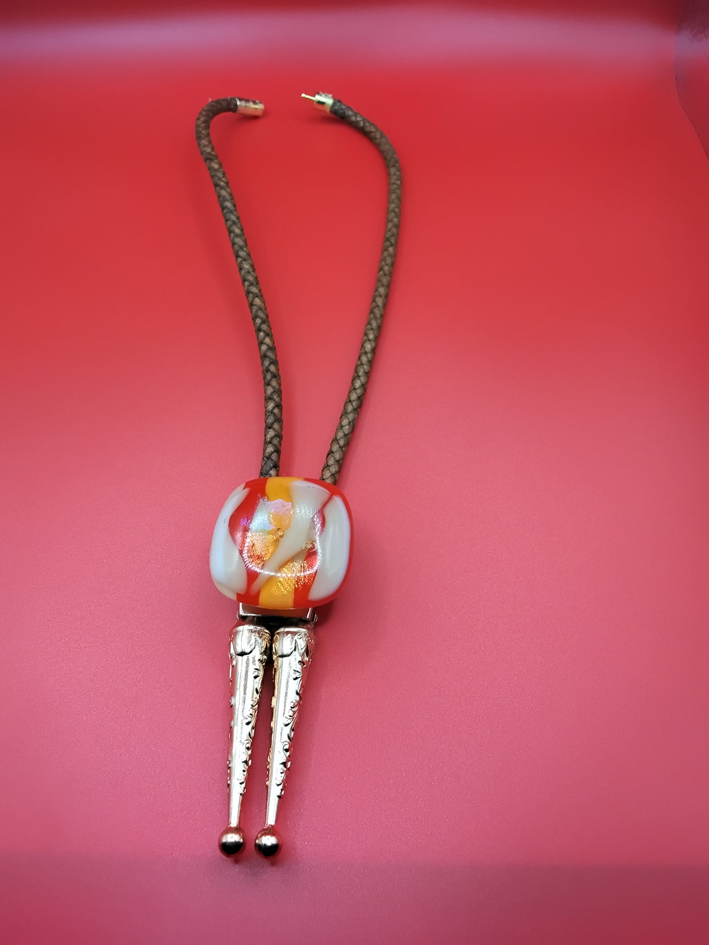 Magnetic Pet Bolo | Stylish Dog & Cat Formal Accessory | Dichroic Tan Genuine Leather Bolo - Neck Size (M)