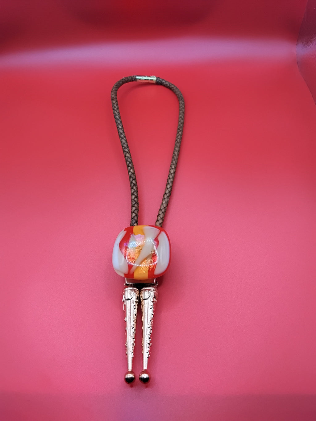 Magnetic Pet Bolo | Stylish Dog & Cat Formal Accessory | Dichroic Tan Genuine Leather Bolo - Neck Size (M)