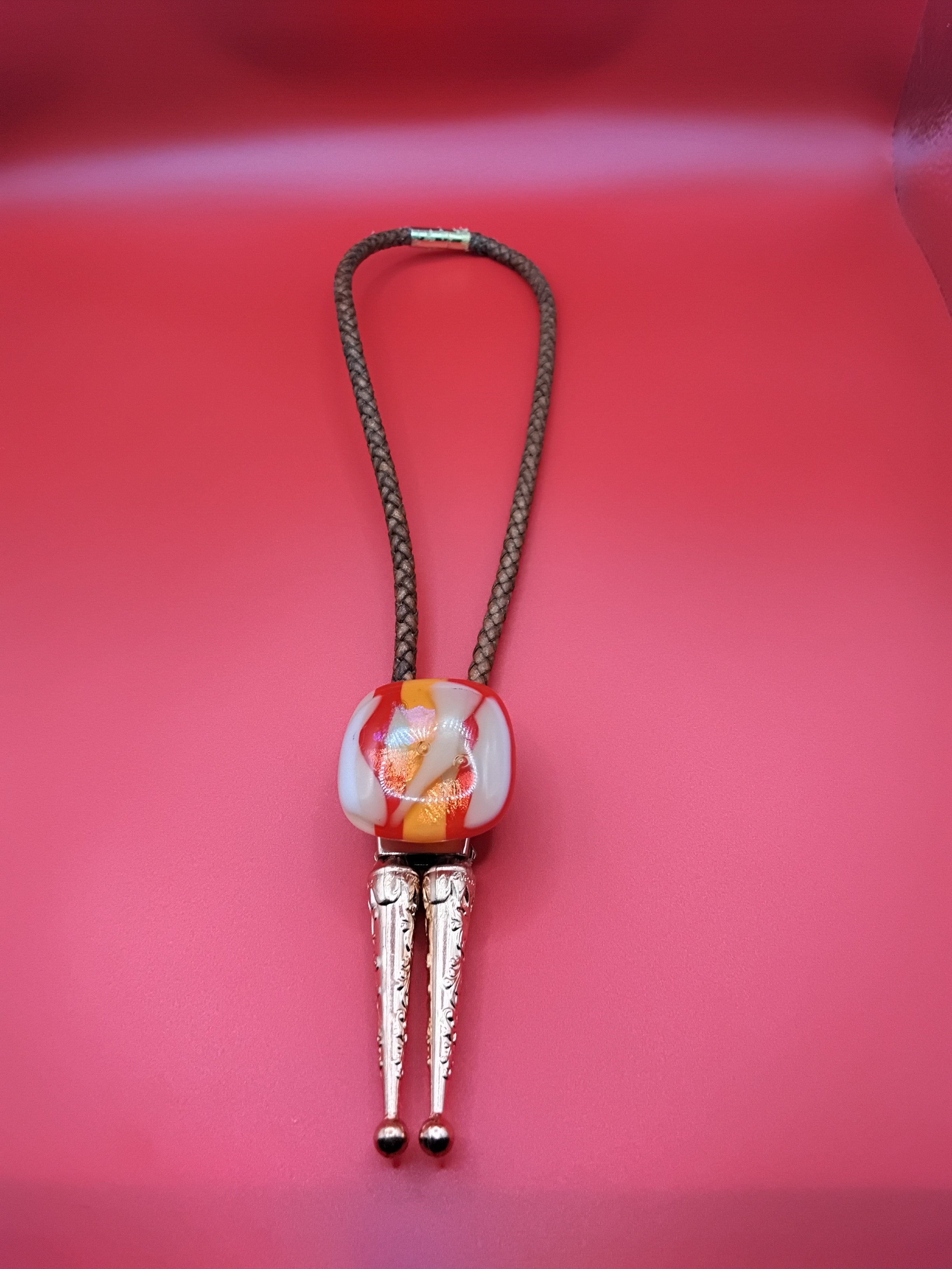 Magnetic Pet Bolo | Stylish Dog & Cat Formal Accessory | Dichroic Tan Genuine Leather Bolo - Neck Size (M)