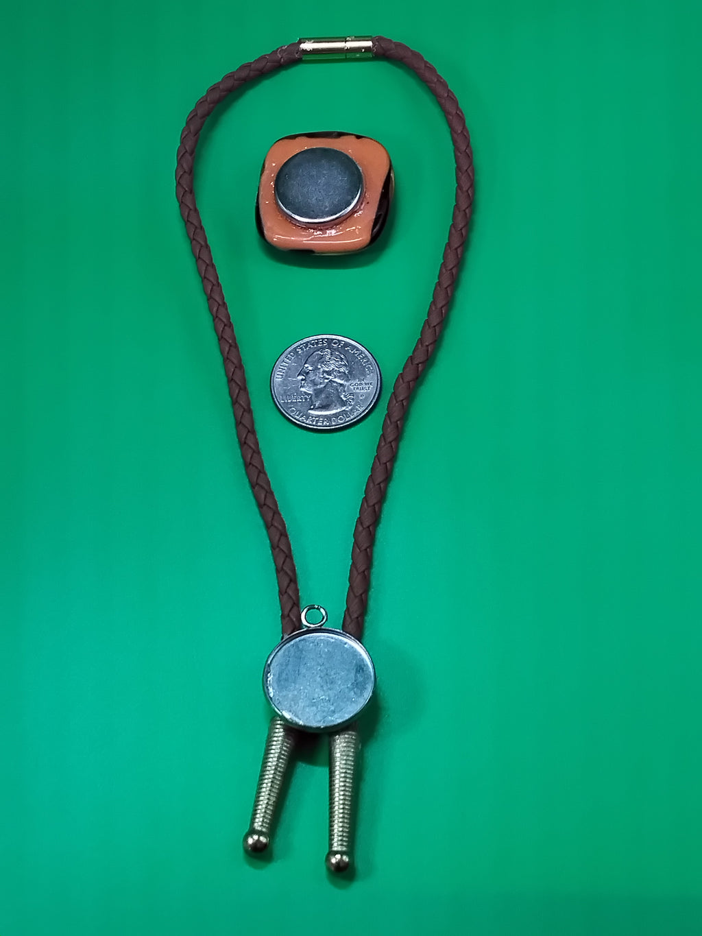 Magnetic Pet Bolo | Unique Gift for Dog & Cat Lovers | Dichroic Tan Brown Faux Leather Bolo - Neck Size Up (M)