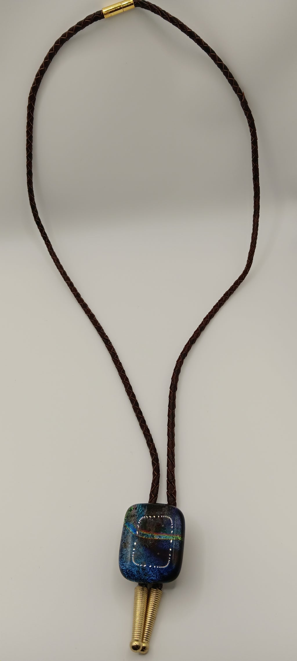 Magnetic Pet Bolo | Special Occasion Pet Accessory | Dichroic Brown Genuine Leather Bolo - Neck Size (XL)