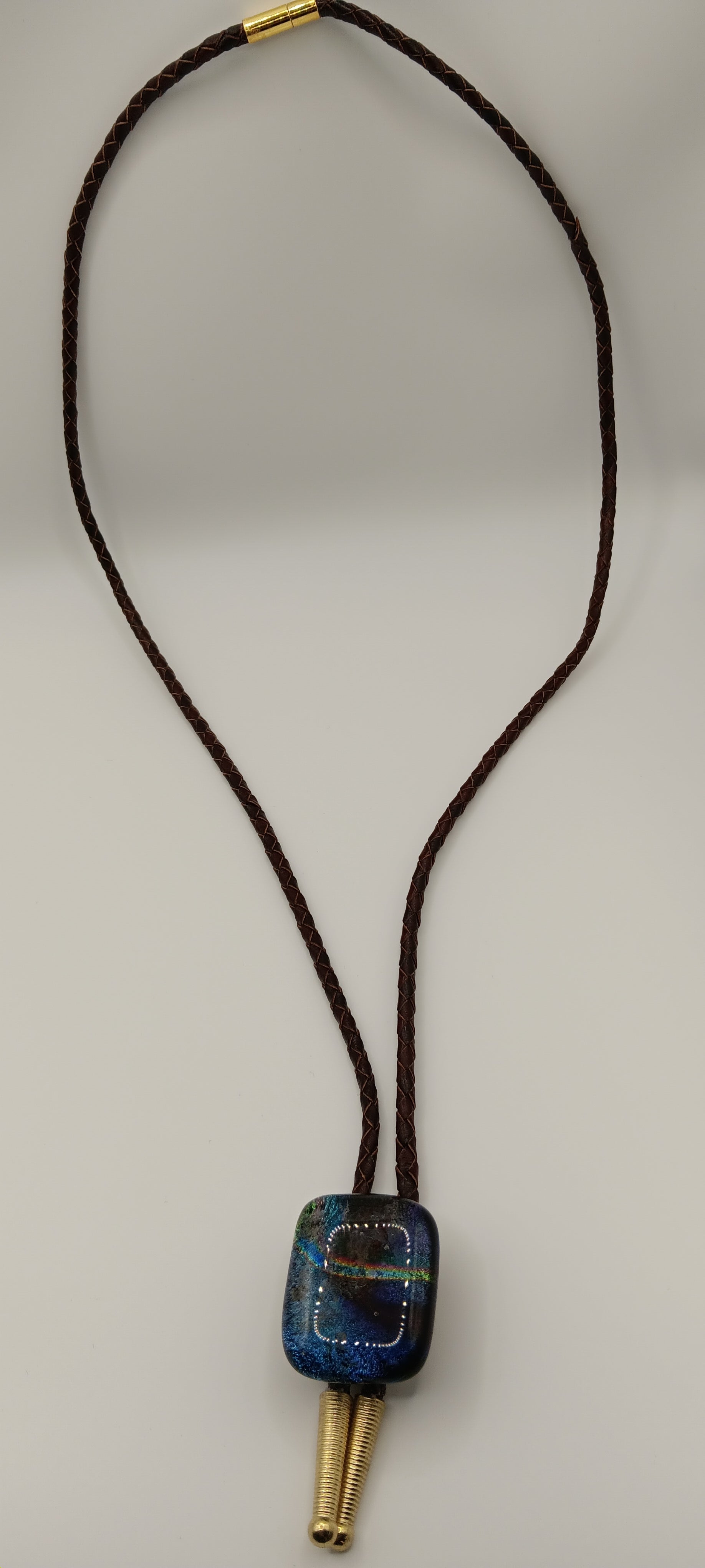 Magnetic Pet Bolo | Special Occasion Pet Accessory | Dichroic Brown Genuine Leather Bolo - Neck Size (XL)